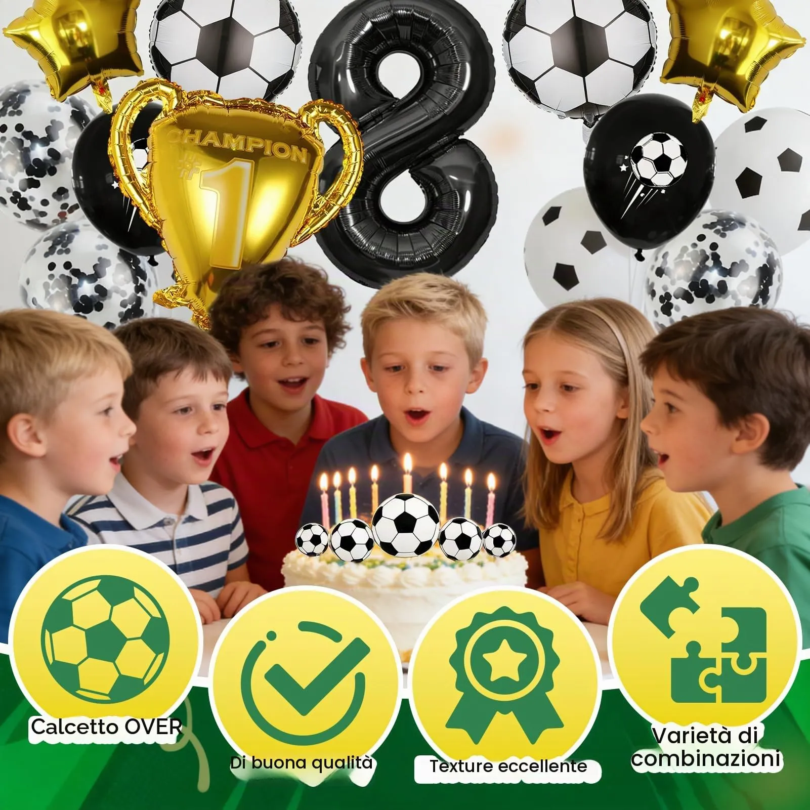 21 Pezzi Decorazioni Compleanno Calcio 8 Anni,8 Anni calcio Palloncino Foil - immagine 6