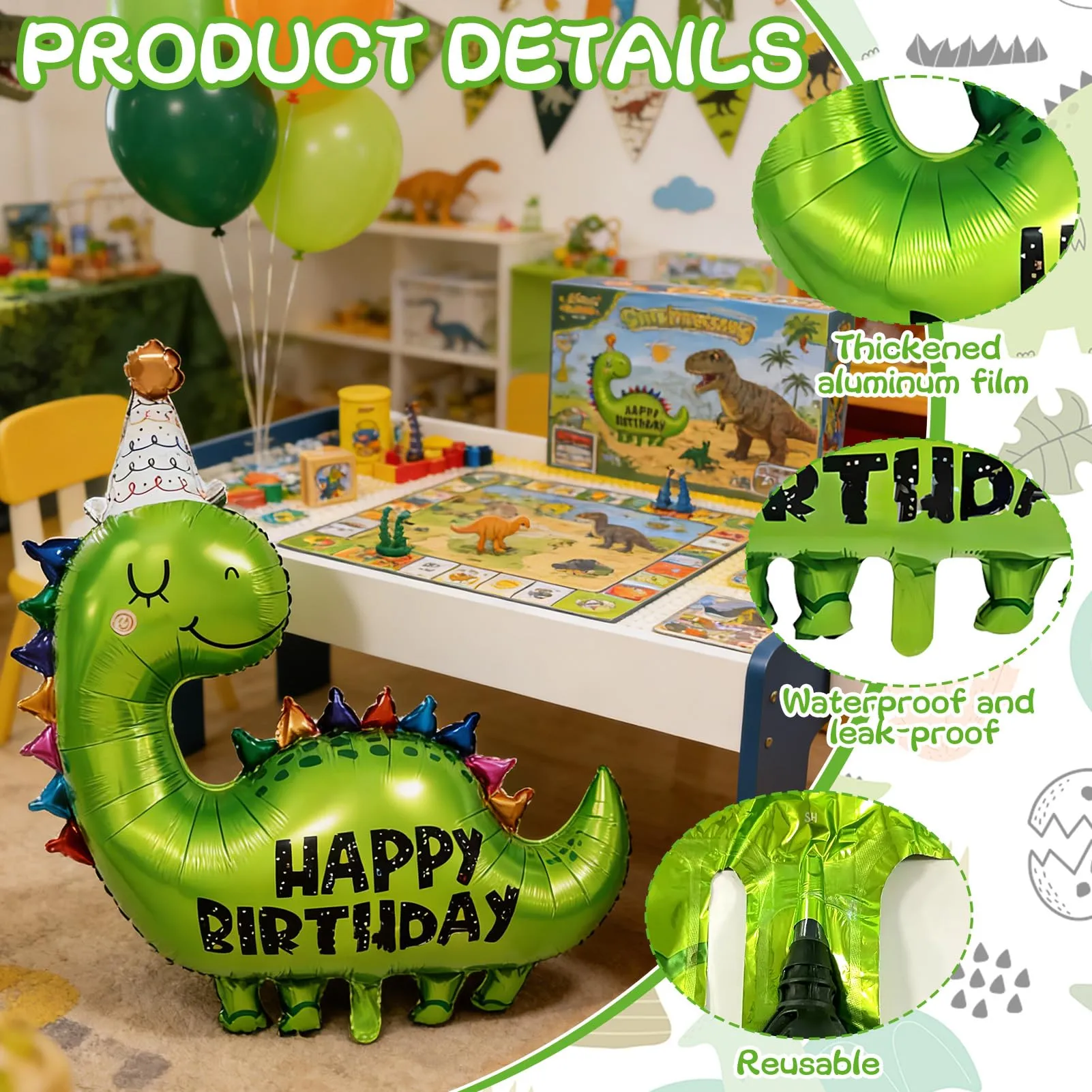 Palloncini Compleanno Dinosauri, Gigante Dinosauro Palloncino Foil - immagine 3