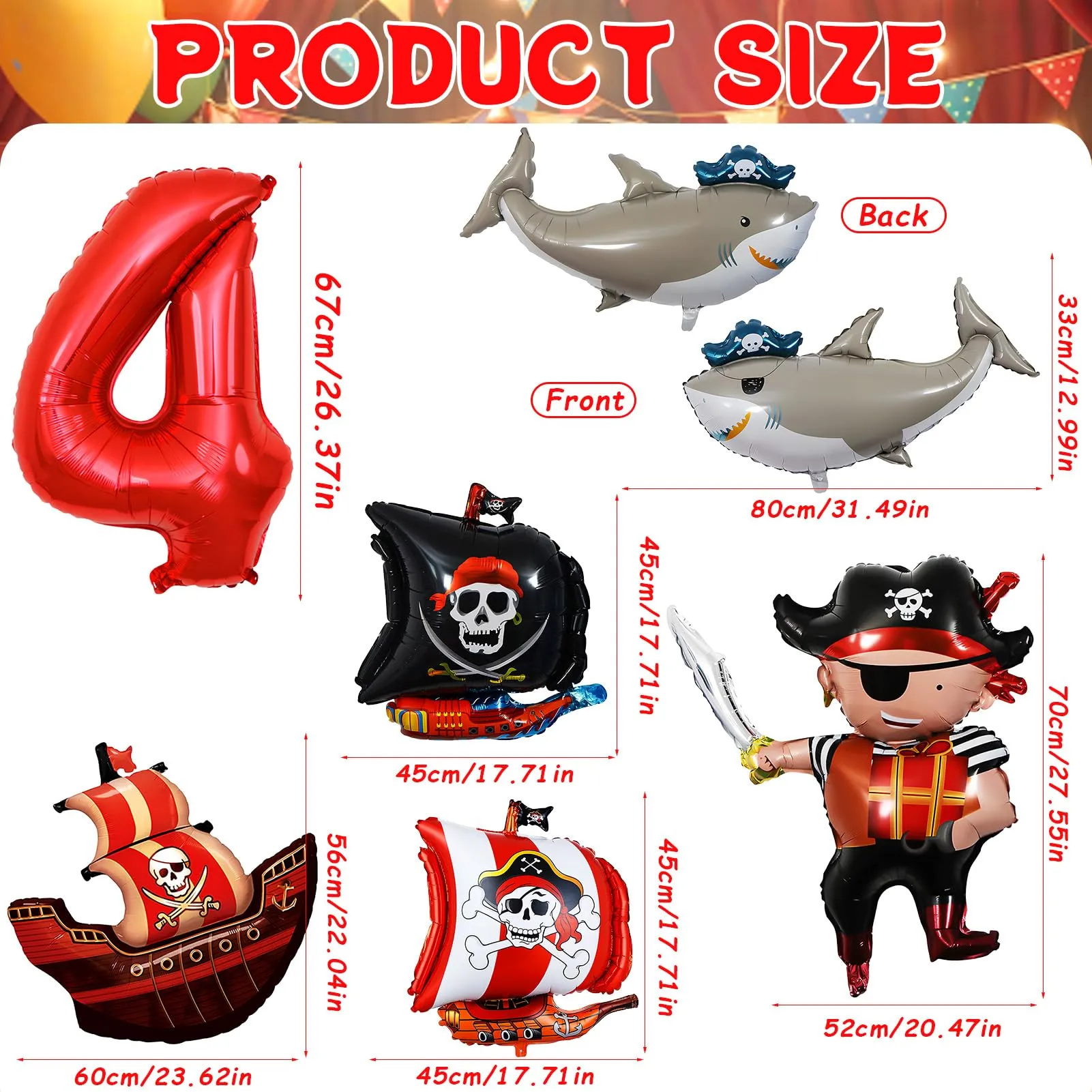 6 Pezzi Pirata Decorazioni di Compleanno 4 Anni - immagine 2