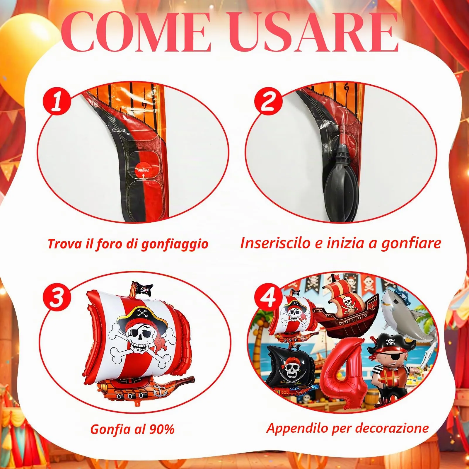 6 Pezzi Pirata Decorazioni di Compleanno 4 Anni - immagine 3