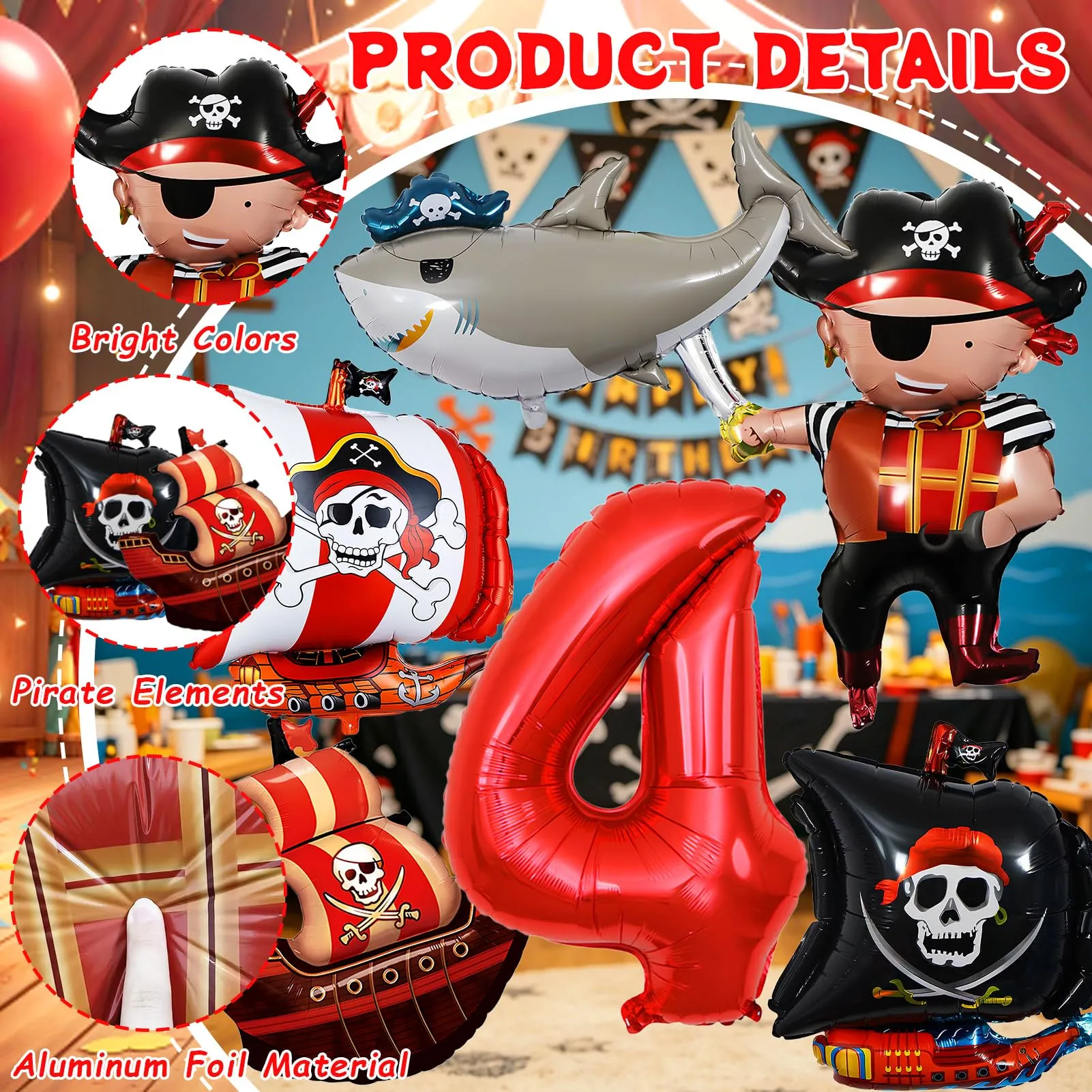 6 Pezzi Pirata Decorazioni di Compleanno 4 Anni - immagine 4