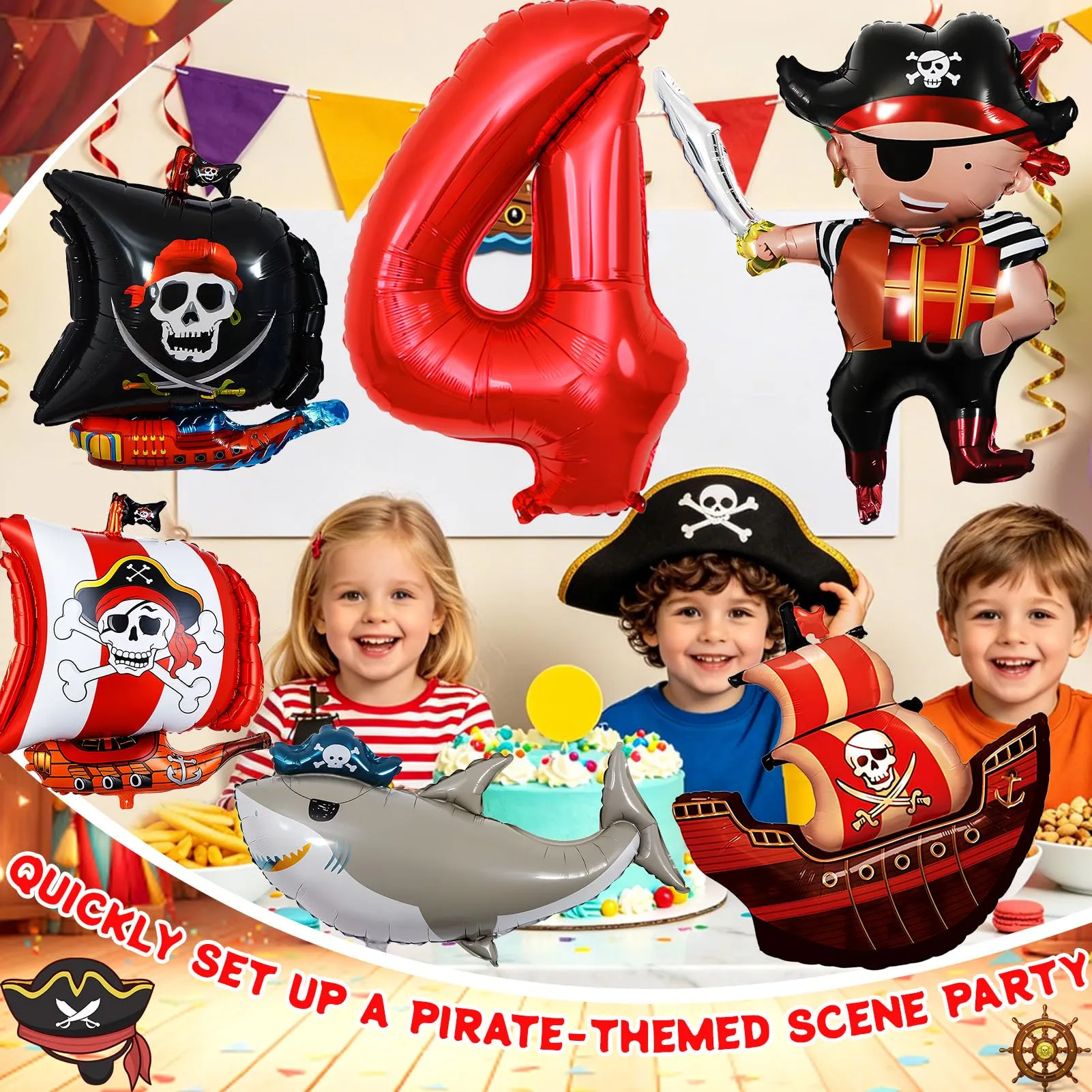 6 Pezzi Pirata Decorazioni di Compleanno 4 Anni - immagine 5
