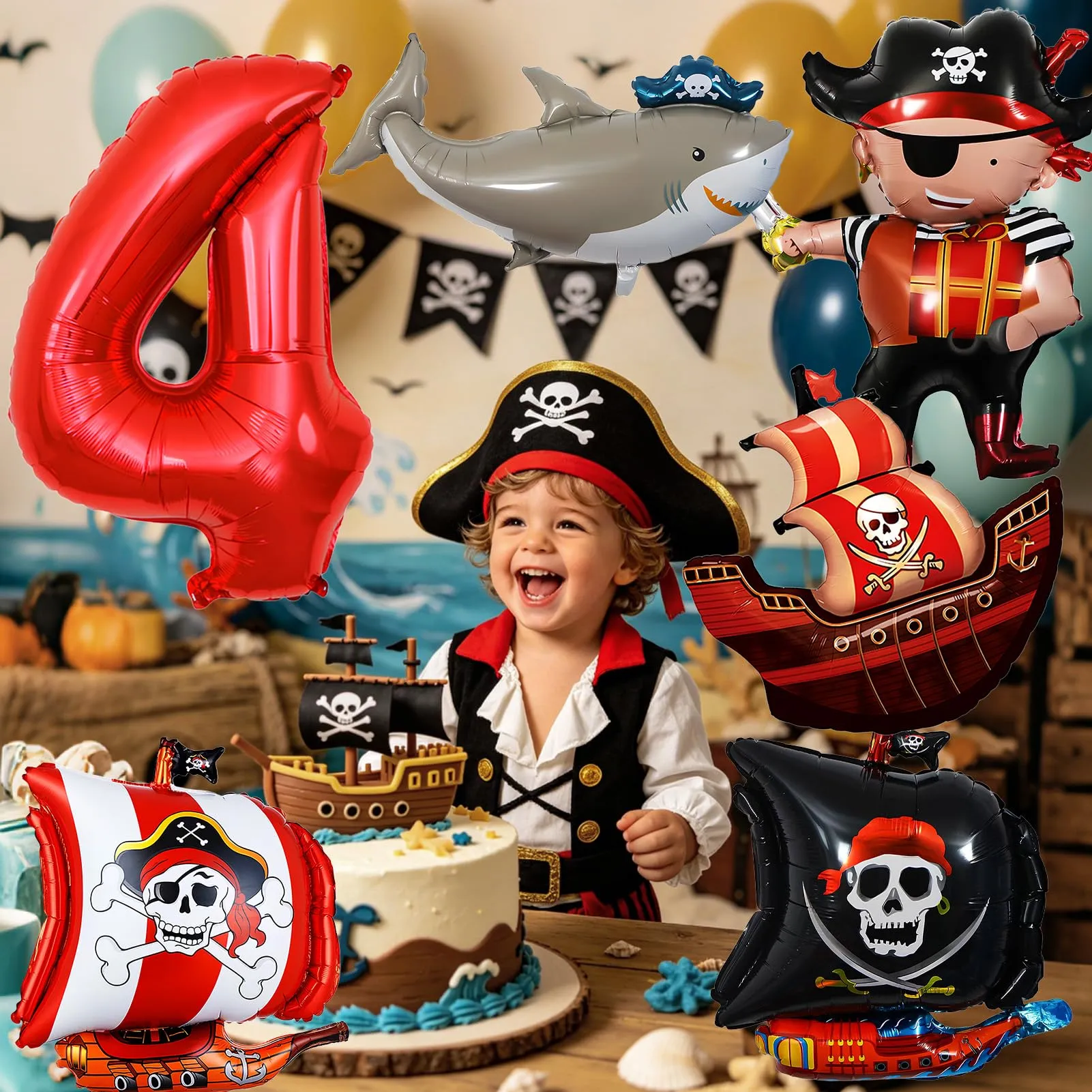 6 Pezzi Pirata Decorazioni di Compleanno 4 Anni - immagine 6