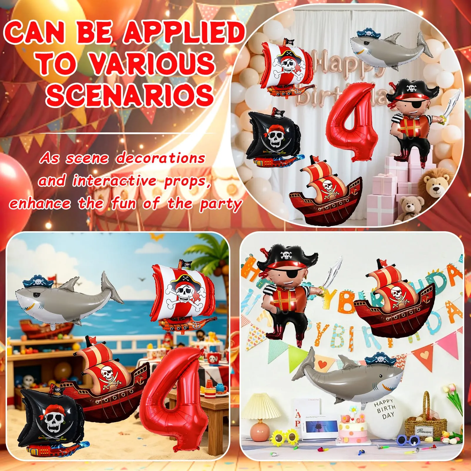 6 Pezzi Pirata Decorazioni di Compleanno 4 Anni - immagine 7
