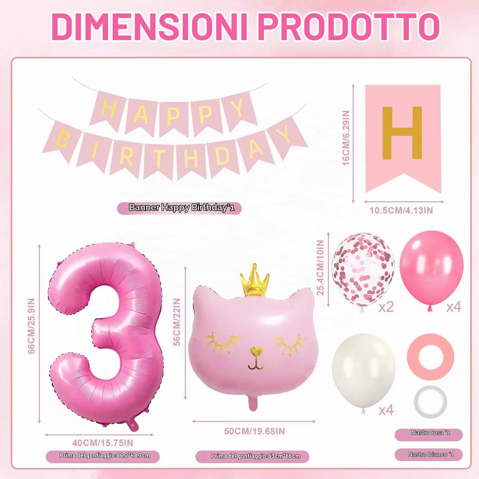 13 Pezzi Palloncini 3 Anni Gatti, PallonciniAlluminio Gatto - immagine 2