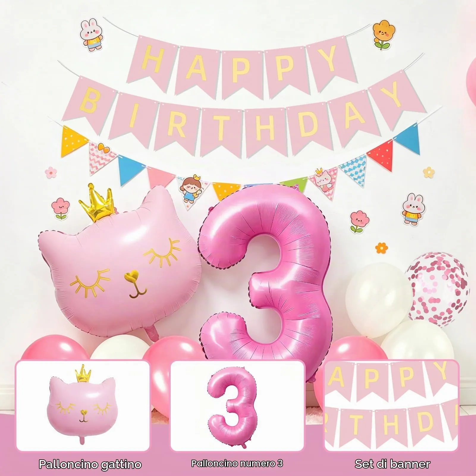 13 Pezzi Palloncini 3 Anni Gatti, PallonciniAlluminio Gatto - immagine 4