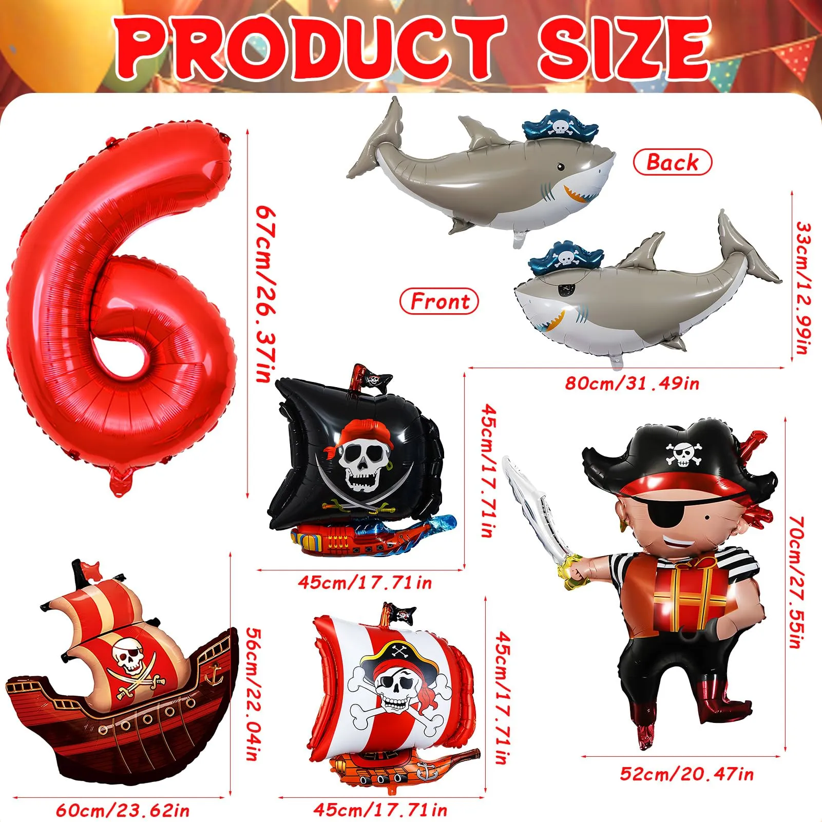 6 Pezzi Pirata Decorazioni di Compleanno 6 Anni - immagine 2