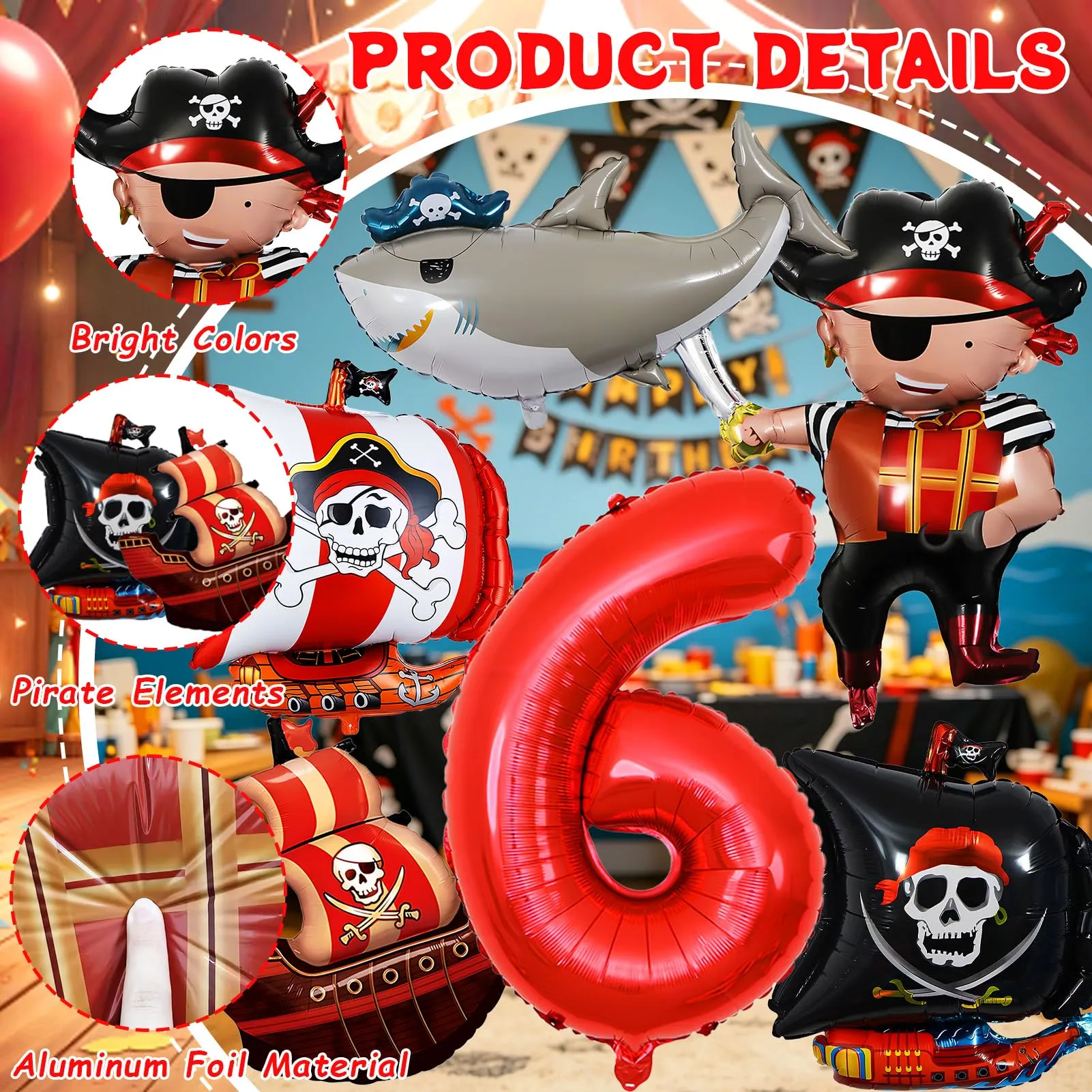 6 Pezzi Pirata Decorazioni di Compleanno 6 Anni - immagine 4