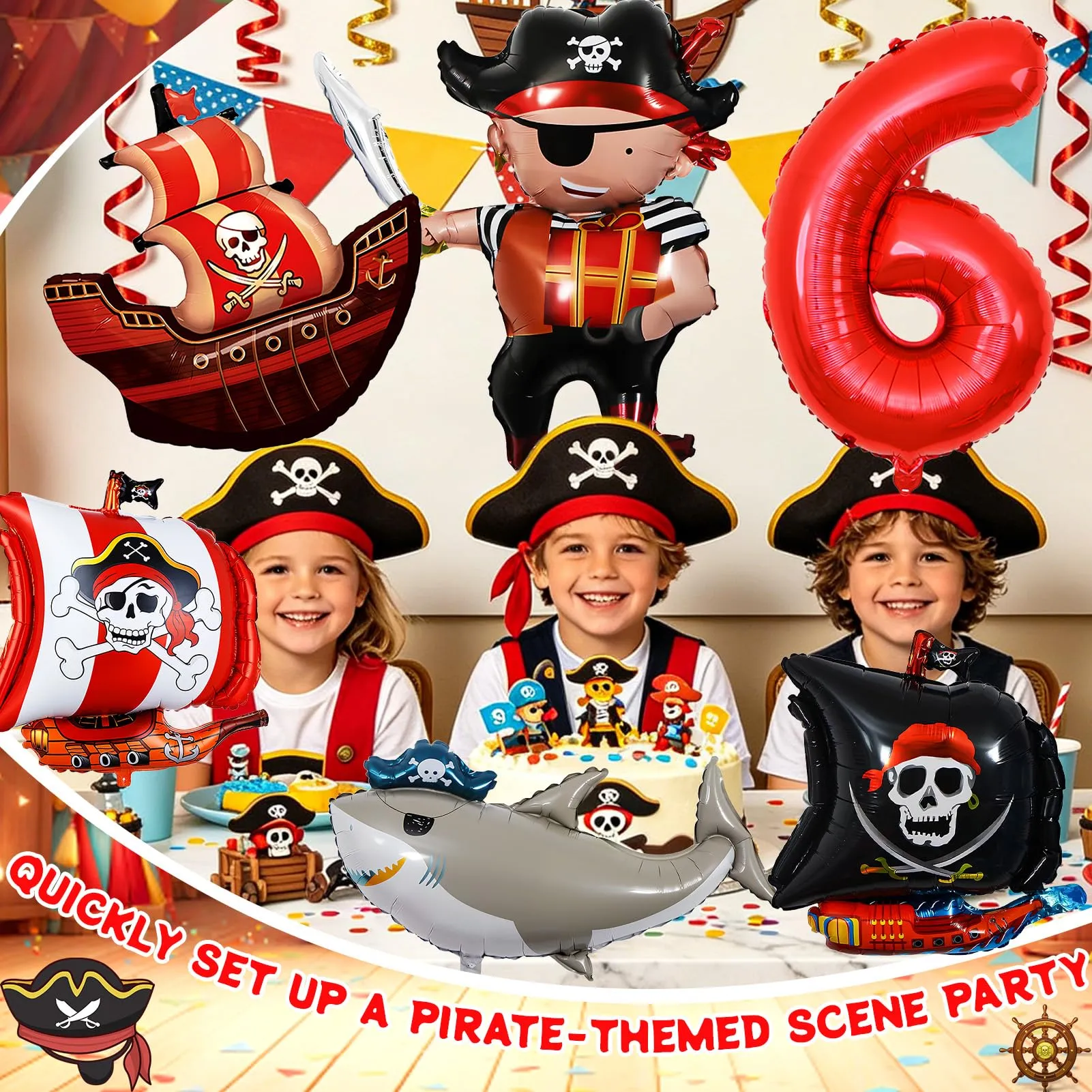 6 Pezzi Pirata Decorazioni di Compleanno 6 Anni - immagine 5