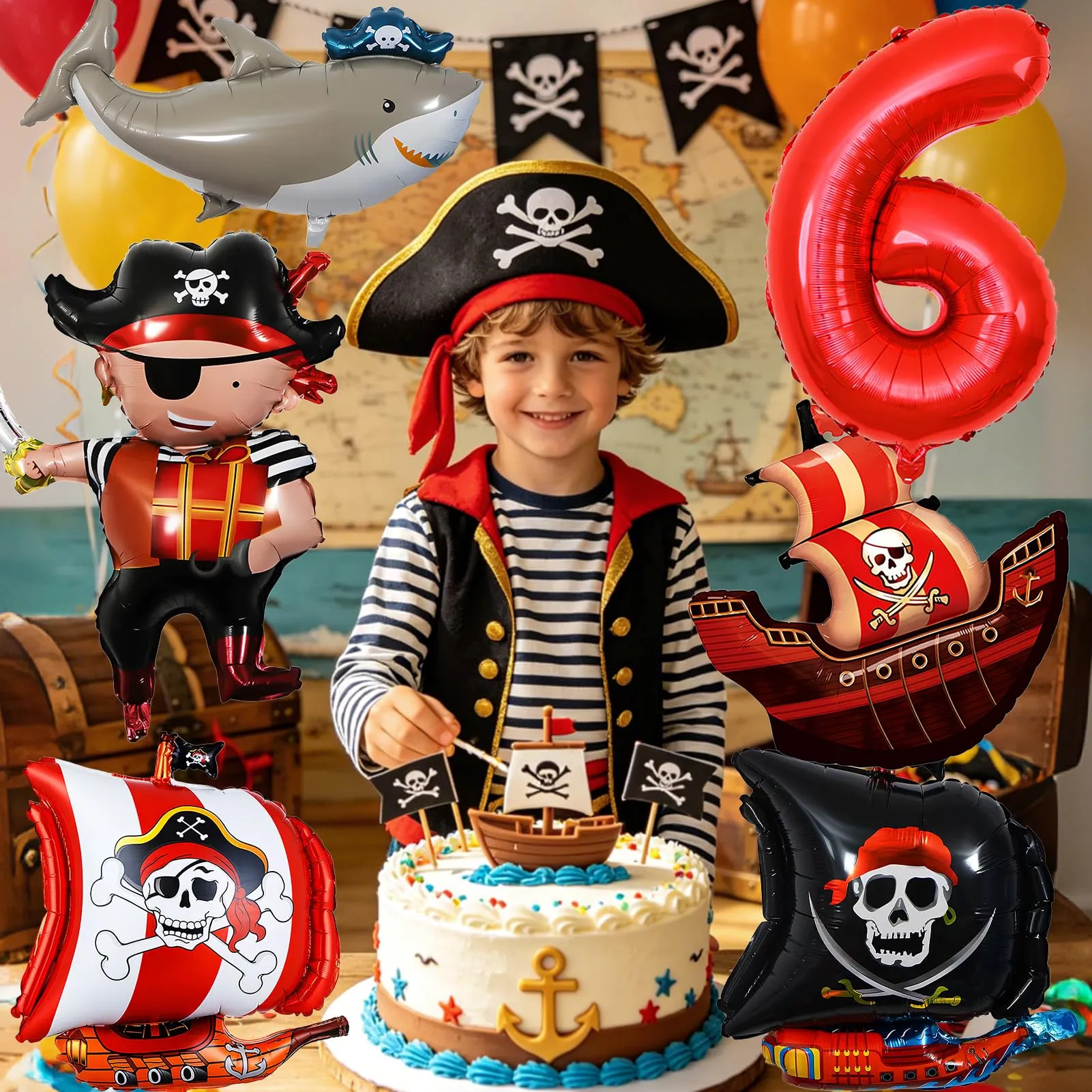 6 Pezzi Pirata Decorazioni di Compleanno 6 Anni - immagine 6