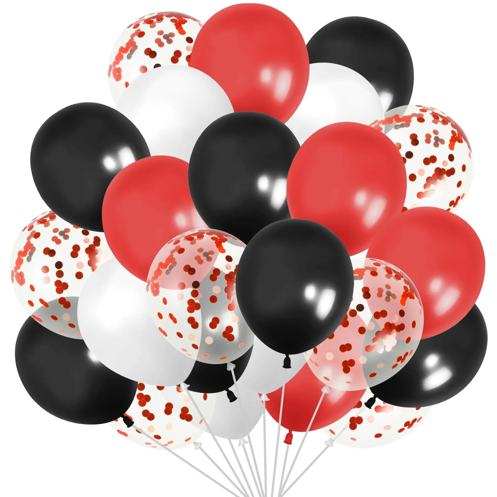 60 Pezzi Palloncini Rossi Neri Bianchi, con Latex Coriandoli Palloncini - immagine 1