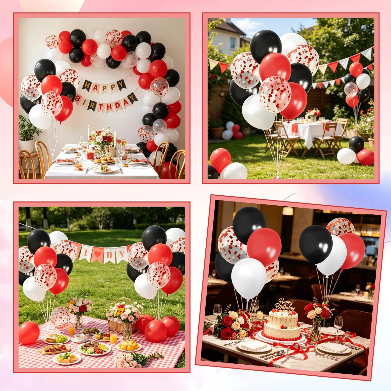 60 Pezzi Palloncini Rossi Neri Bianchi, con Latex Coriandoli Palloncini - immagine 3