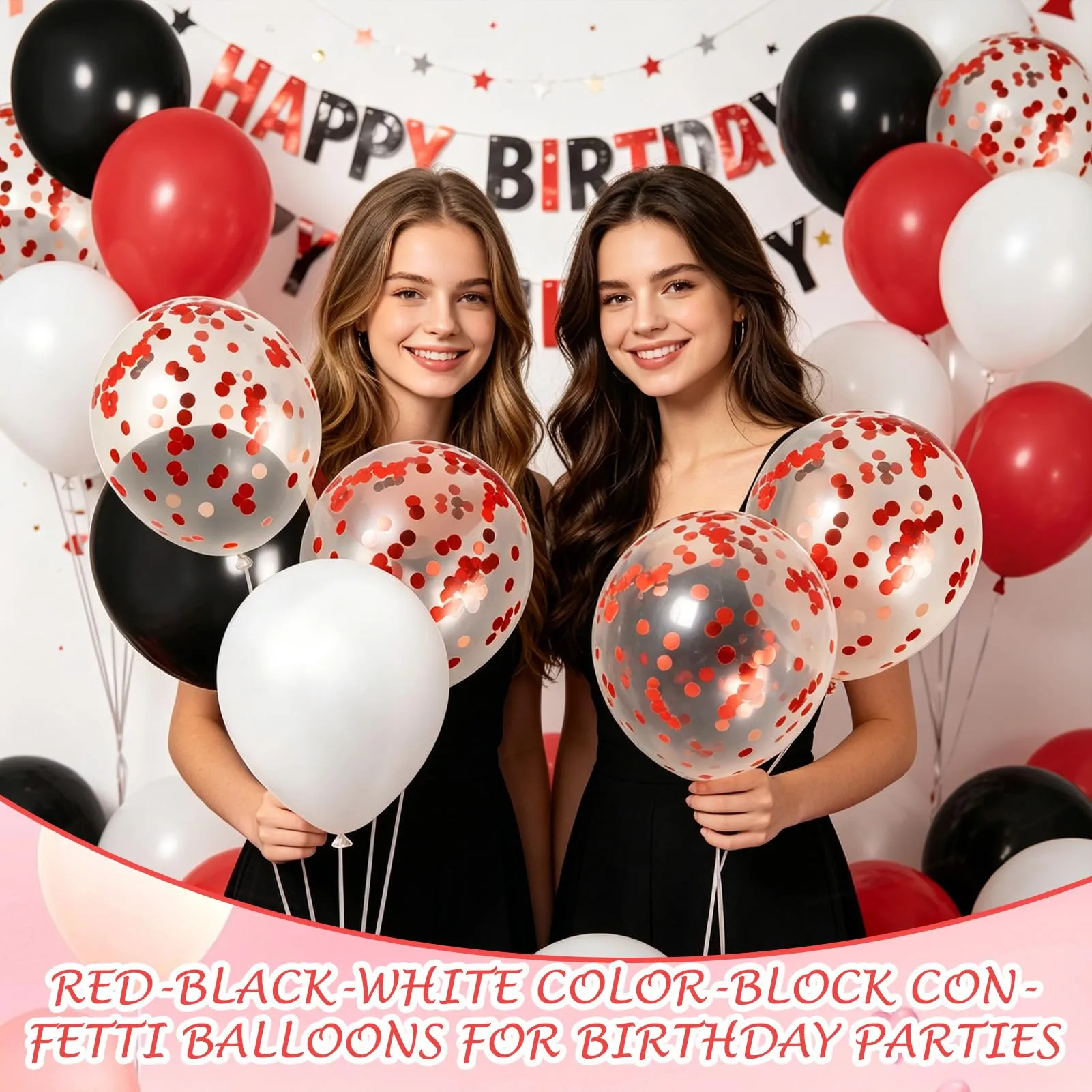 60 Pezzi Palloncini Rossi Neri Bianchi, con Latex Coriandoli Palloncini - immagine 4