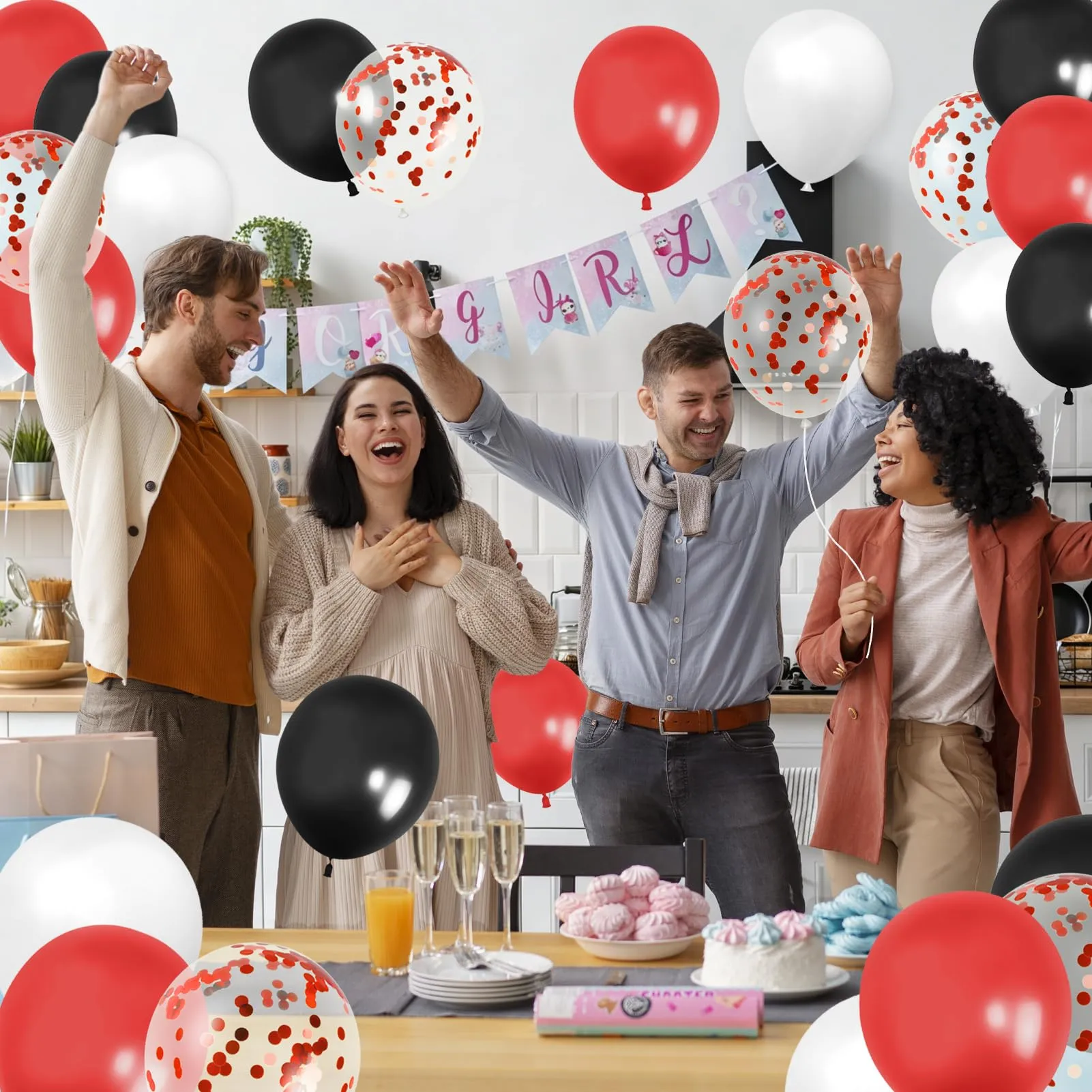 60 Pezzi Palloncini Rossi Neri Bianchi, con Latex Coriandoli Palloncini - immagine 7