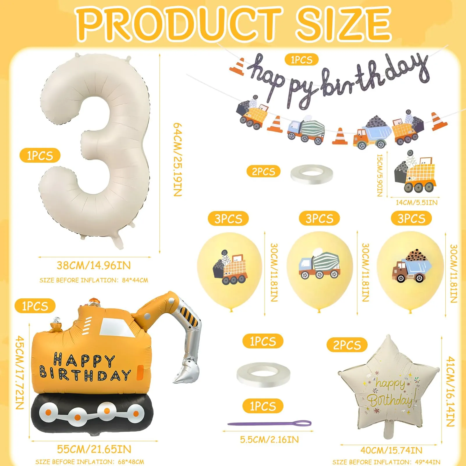 15 Pezzi Decorazione di Compleanno di Escavatori 3 Anni - immagine 2