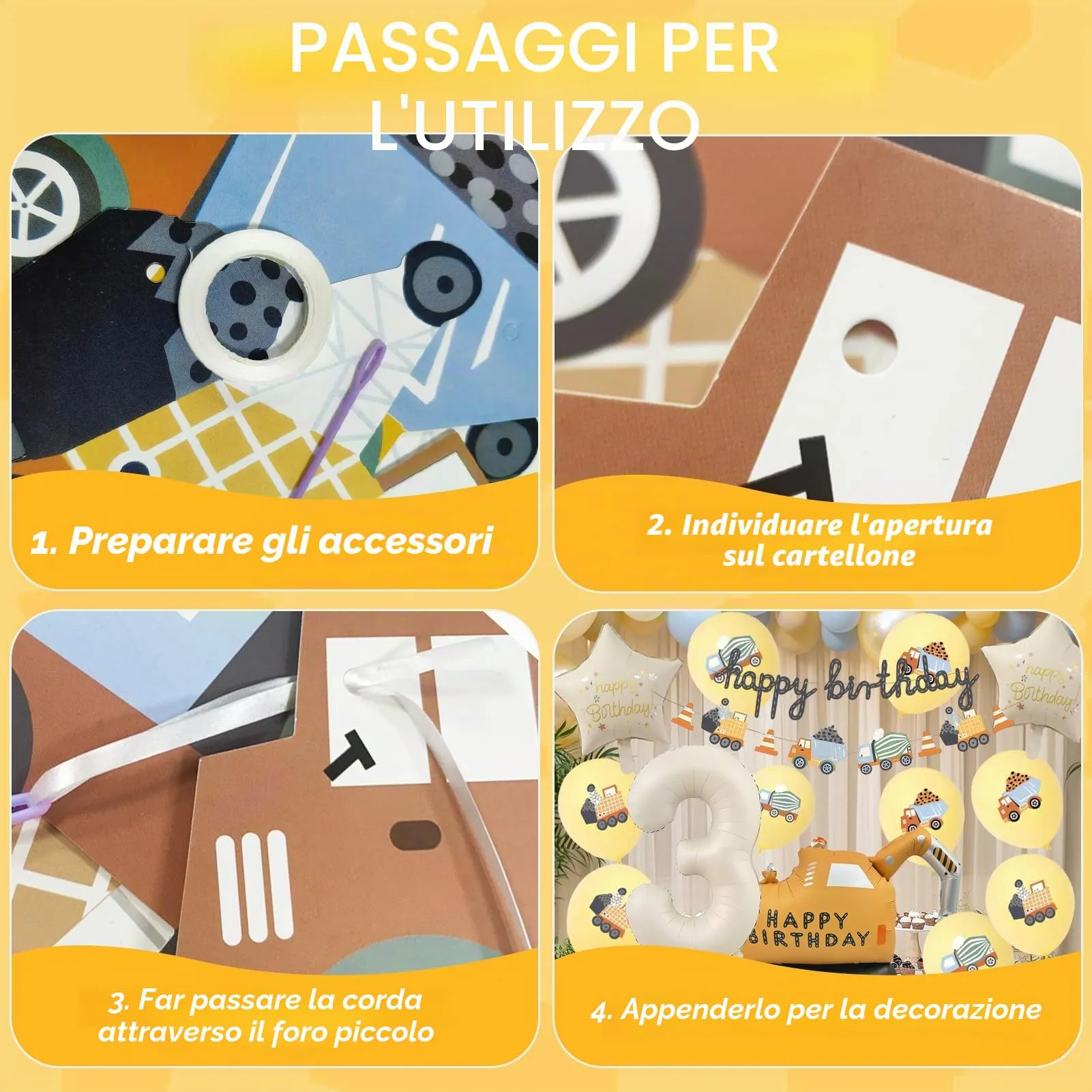 15 Pezzi Decorazione di Compleanno di Escavatori 3 Anni - immagine 3