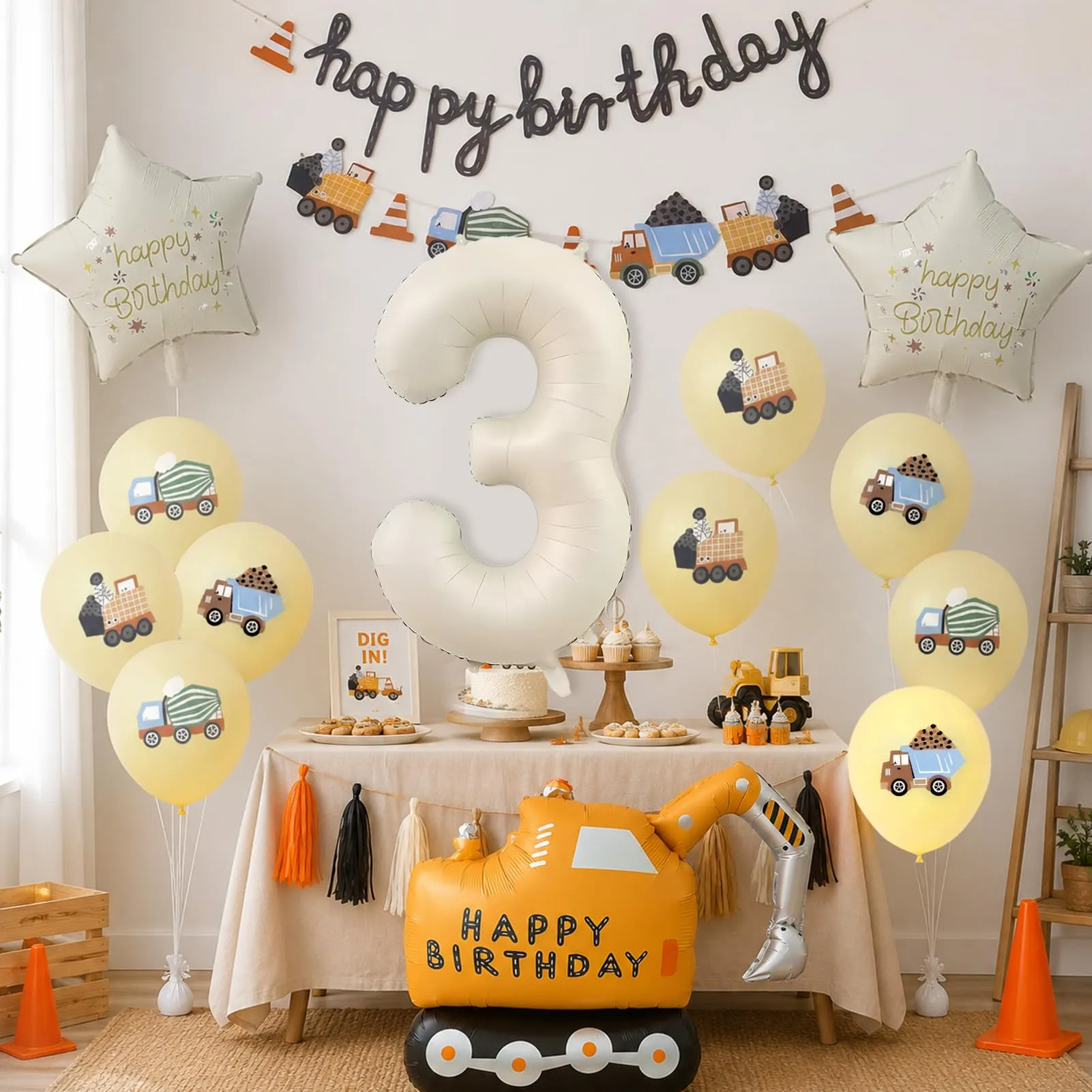 15 Pezzi Decorazione di Compleanno di Escavatori 3 Anni - immagine 4
