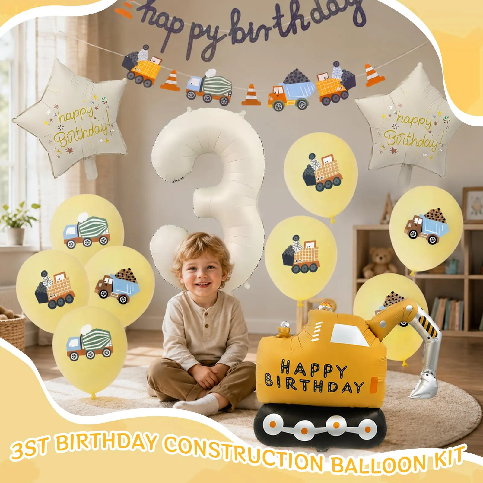 15 Pezzi Decorazione di Compleanno di Escavatori 3 Anni - immagine 5