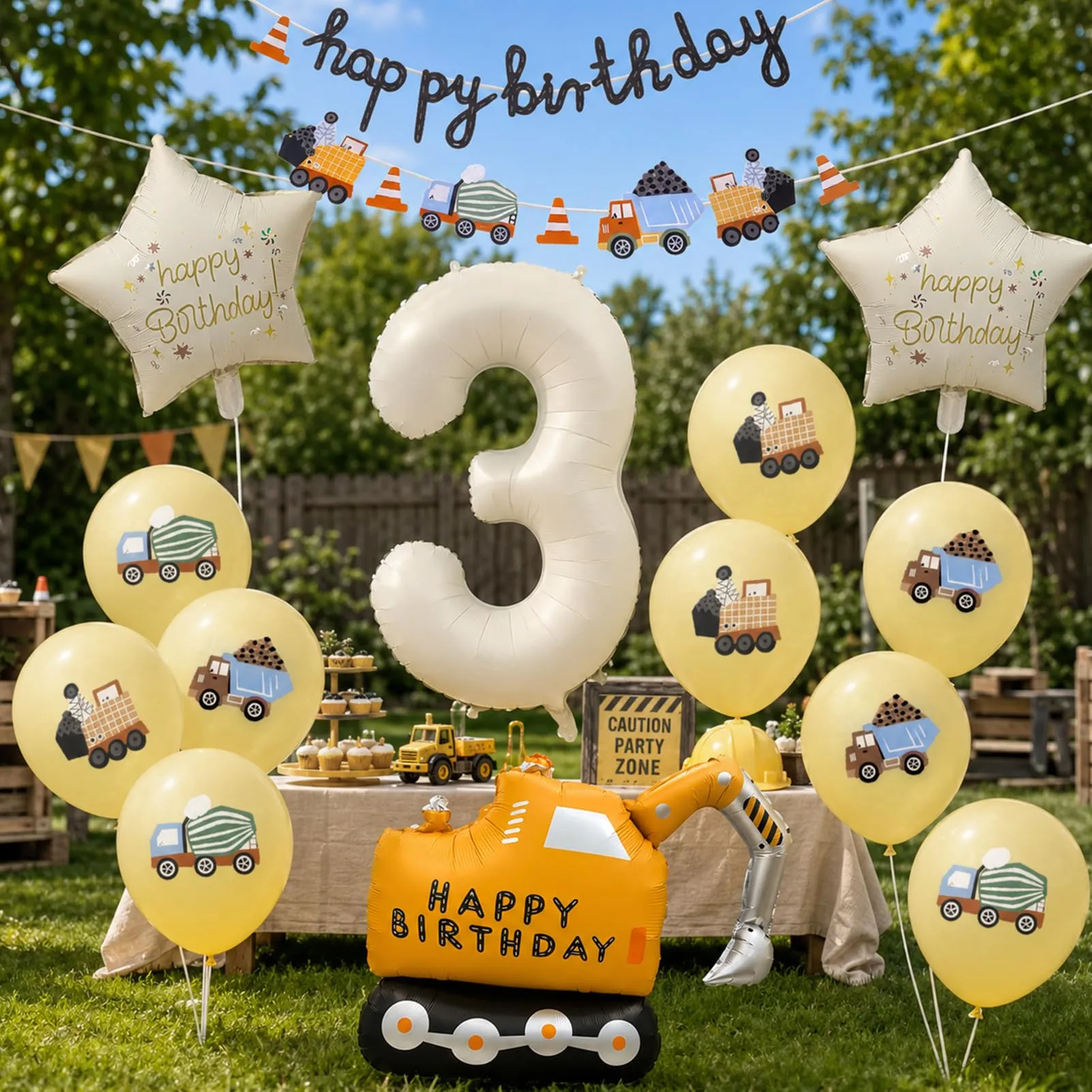 15 Pezzi Decorazione di Compleanno di Escavatori 3 Anni - immagine 6
