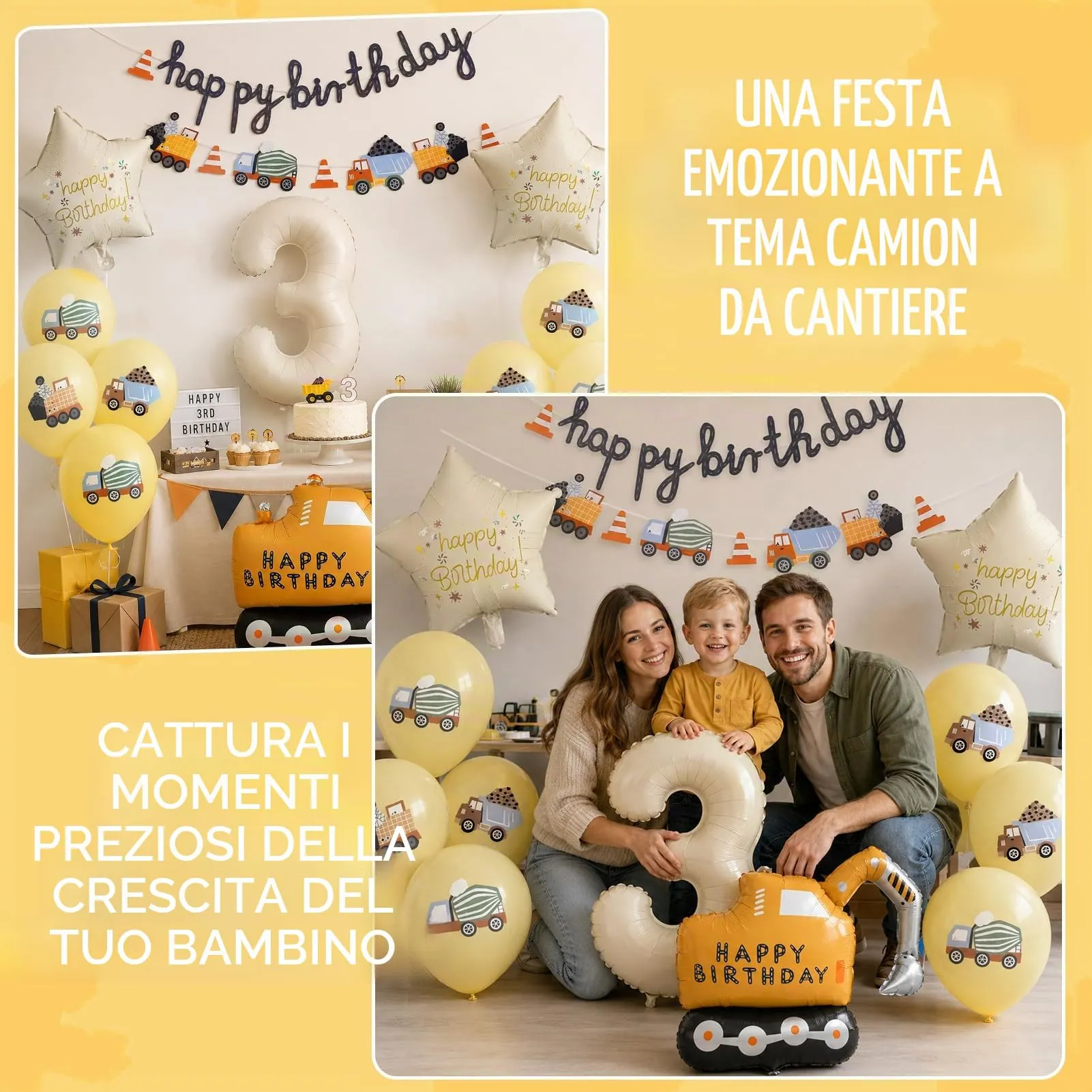 15 Pezzi Decorazione di Compleanno di Escavatori 3 Anni - immagine 7