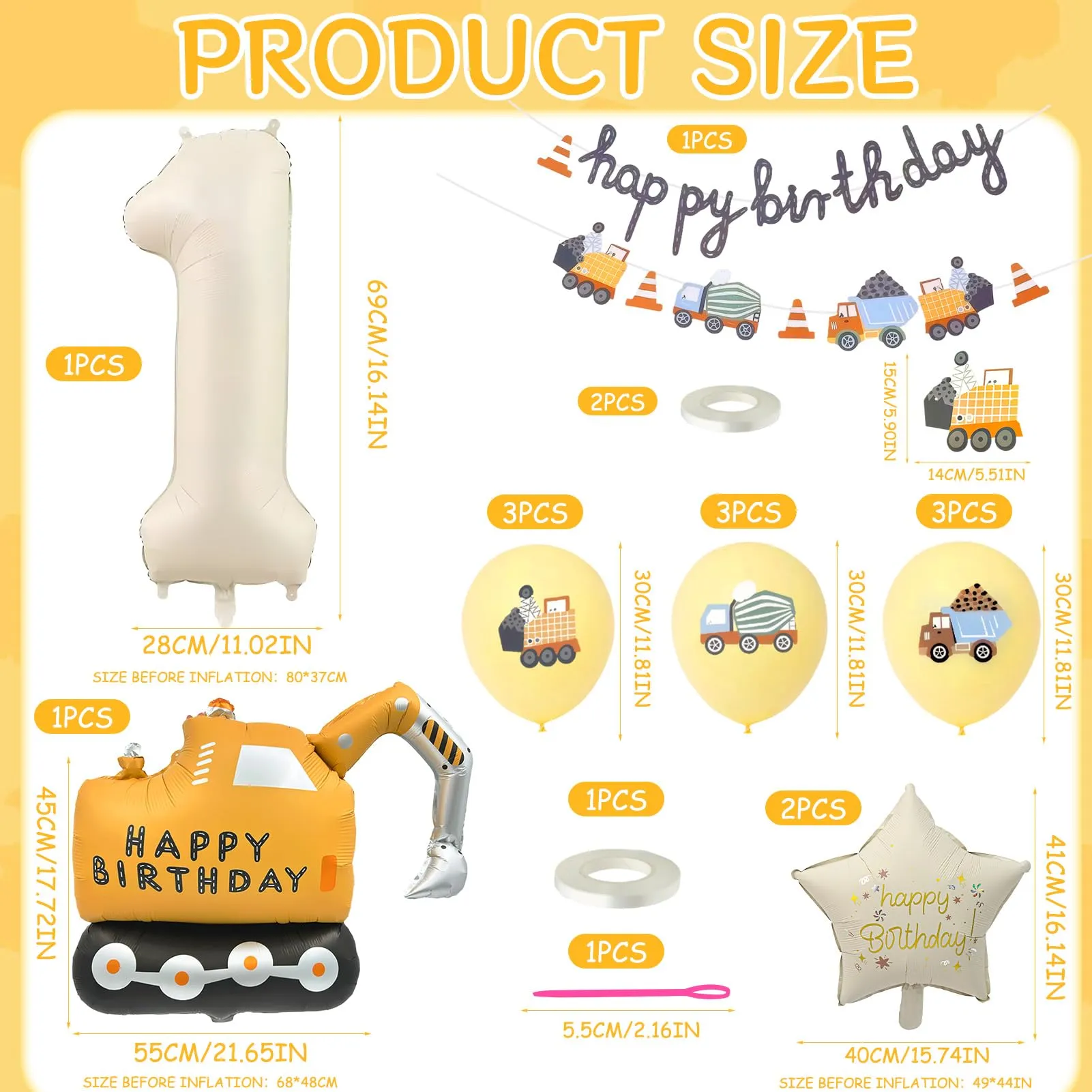 15 Pezzi Decorazione di Compleanno di Escavatori 1 Anni - immagine 2