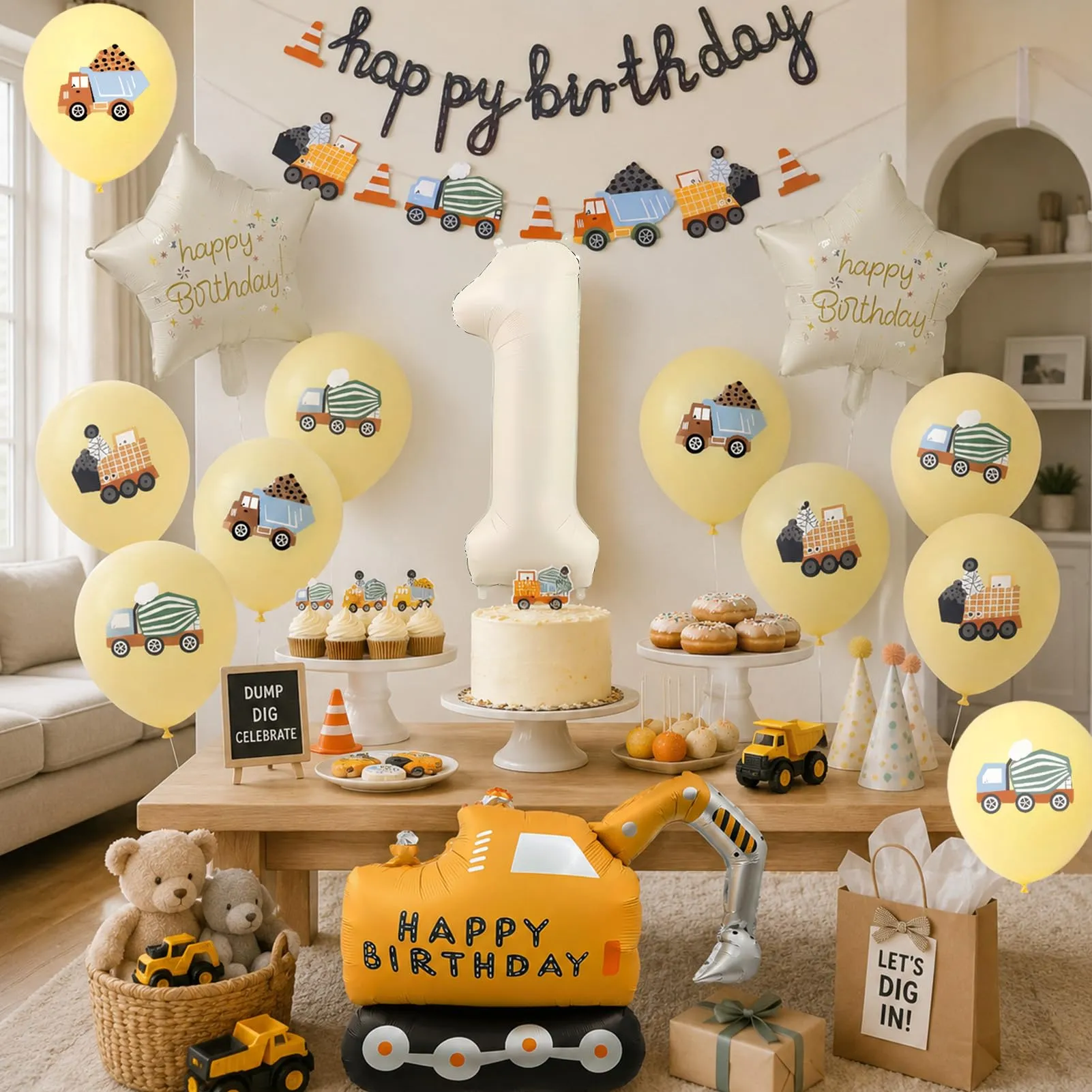15 Pezzi Decorazione di Compleanno di Escavatori 1 Anni - immagine 4