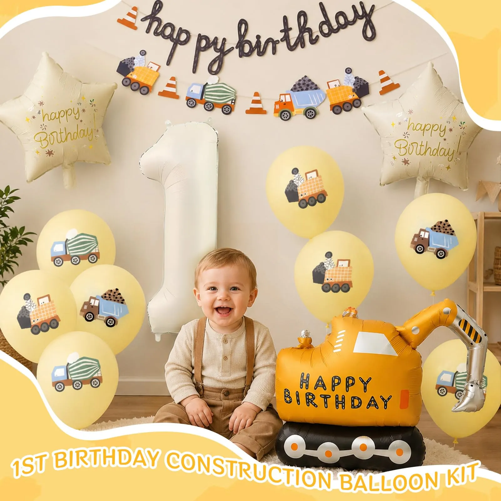 15 Pezzi Decorazione di Compleanno di Escavatori 1 Anni - immagine 5