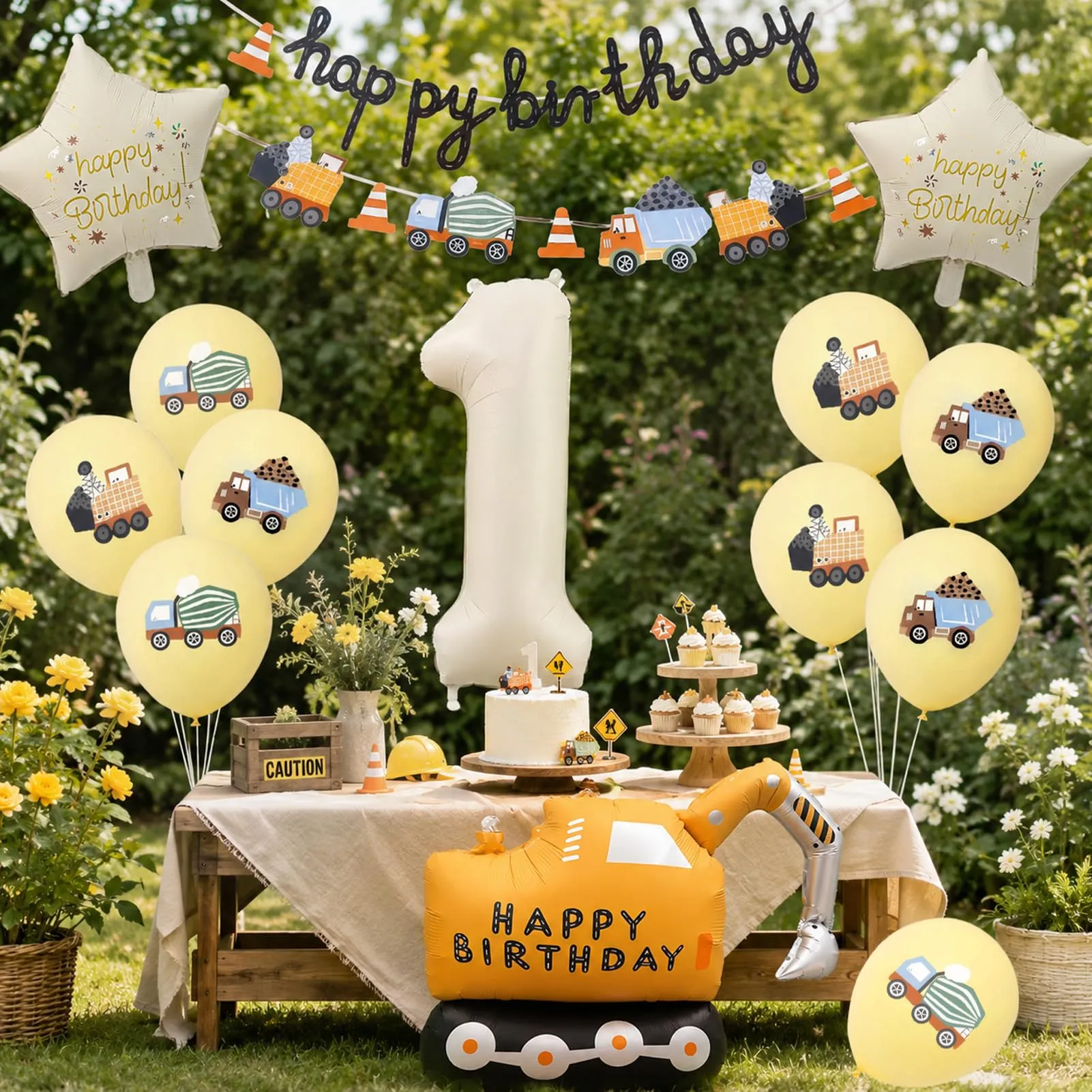 15 Pezzi Decorazione di Compleanno di Escavatori 1 Anni - immagine 6