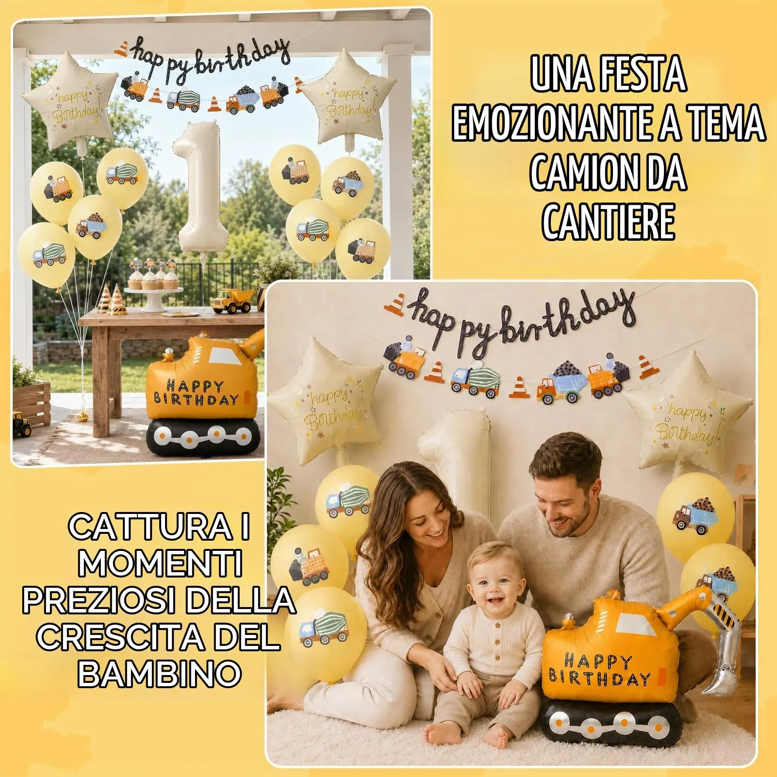 15 Pezzi Decorazione di Compleanno di Escavatori 1 Anni - immagine 7