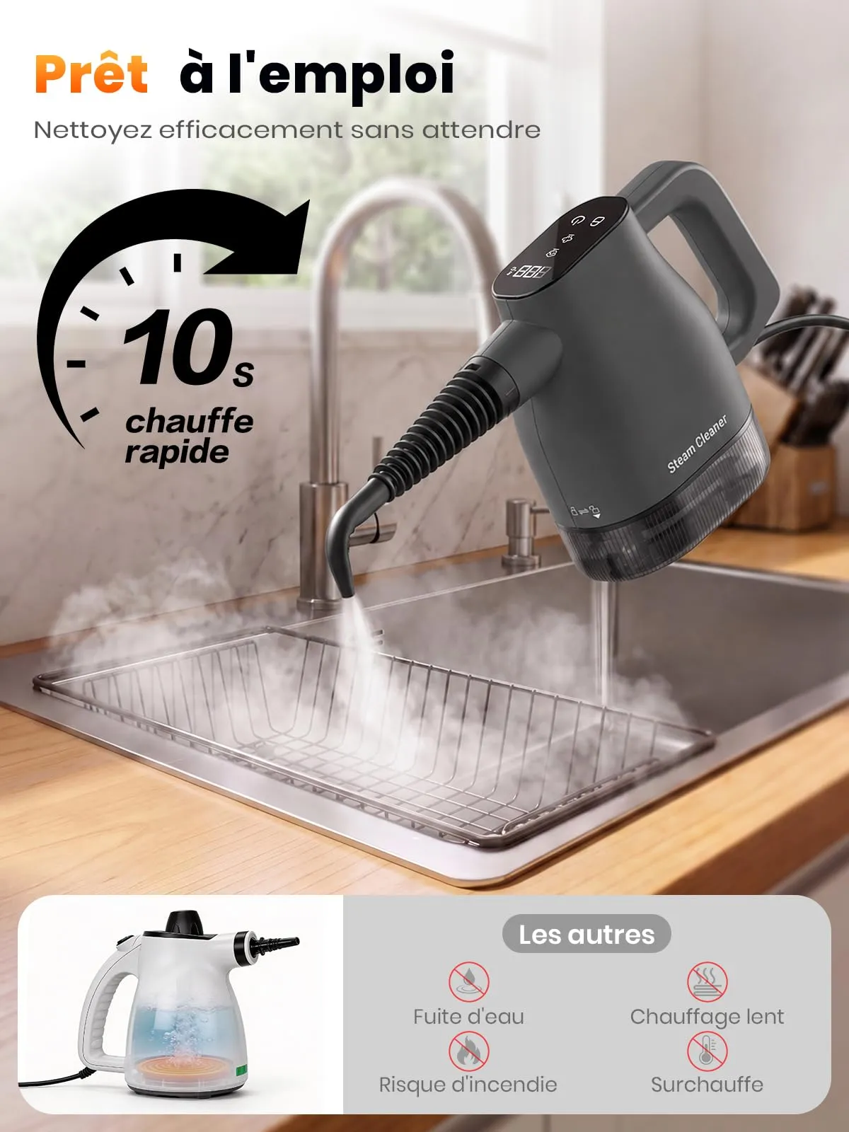 Pulitore a vapore con touchscreen intelligente, riscaldamento in 10 secondi - immagine 2