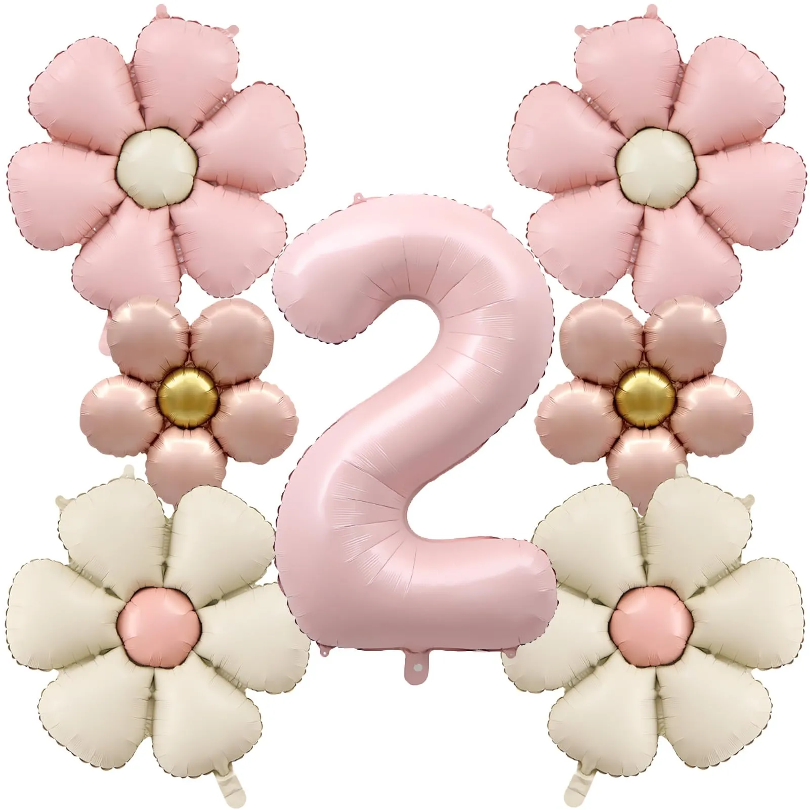 7 Pezzi Palloncini 2 Anno Bimba, Palloncino Foil Margherita - immagine 1