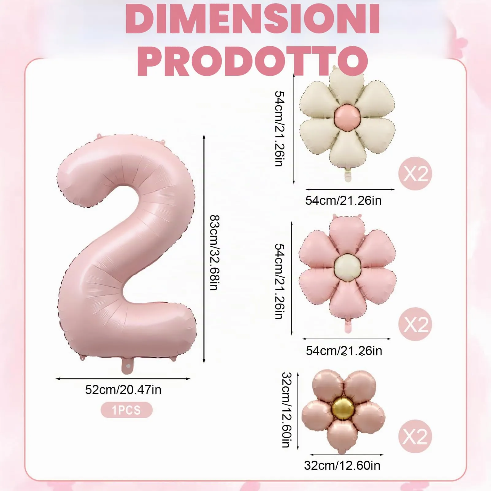 7 Pezzi Palloncini 2 Anno Bimba, Palloncino Foil Margherita - immagine 2