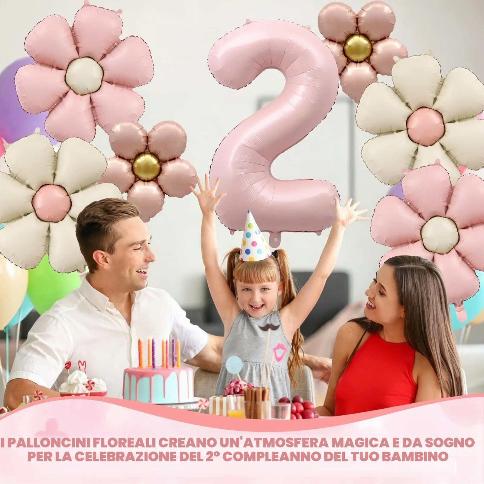 7 Pezzi Palloncini 2 Anno Bimba, Palloncino Foil Margherita - immagine 4