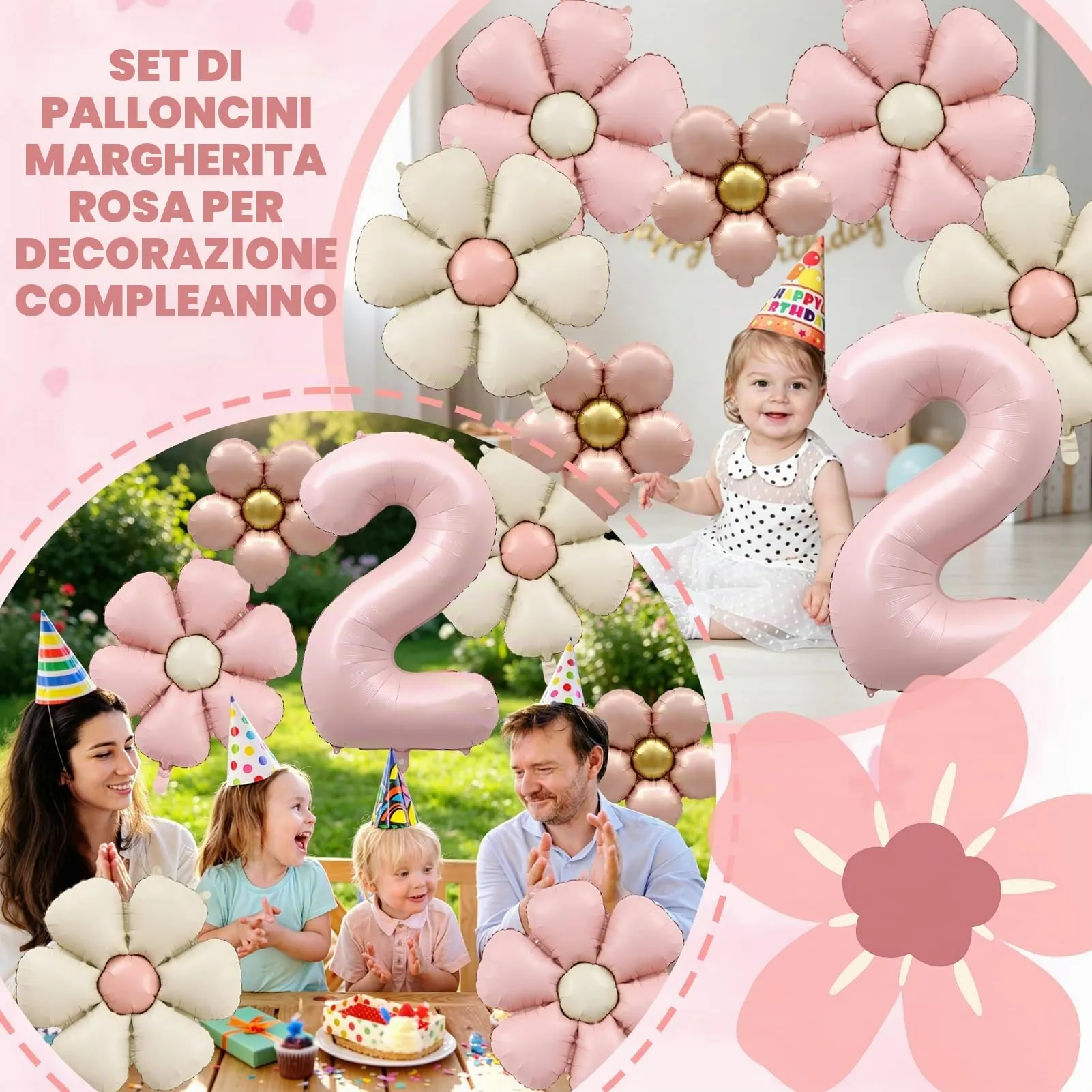 7 Pezzi Palloncini 2 Anno Bimba, Palloncino Foil Margherita - immagine 6