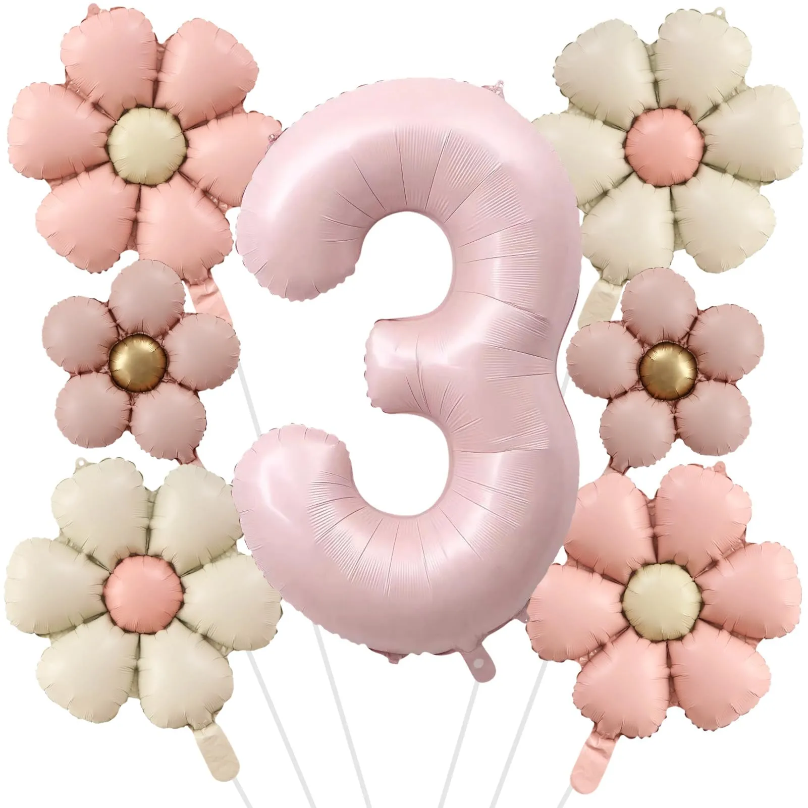 7 Pezzi Palloncini 3 Anno Bimba, Palloncino Foil Margherita - immagine 1