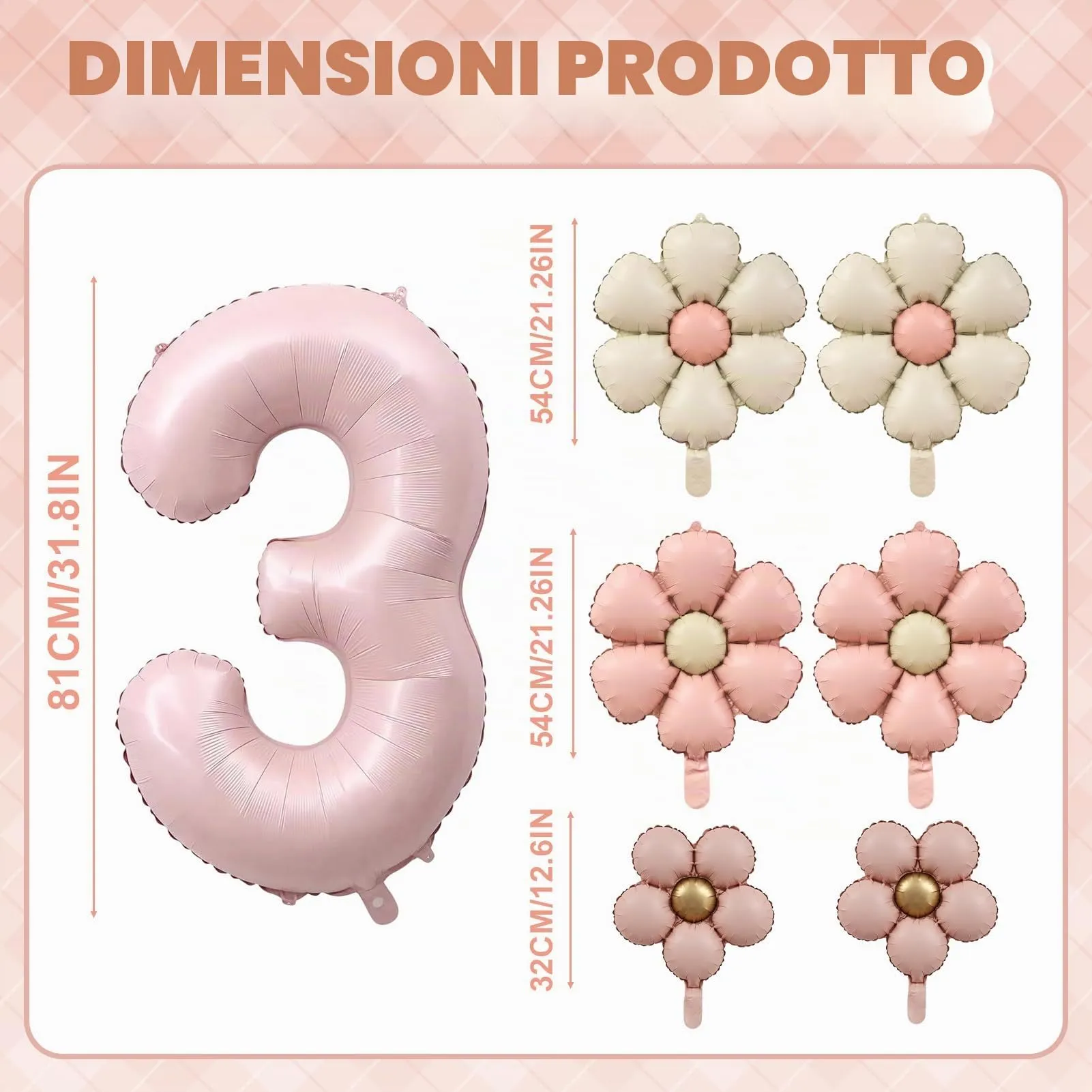 7 Pezzi Palloncini 3 Anno Bimba, Palloncino Foil Margherita - immagine 2