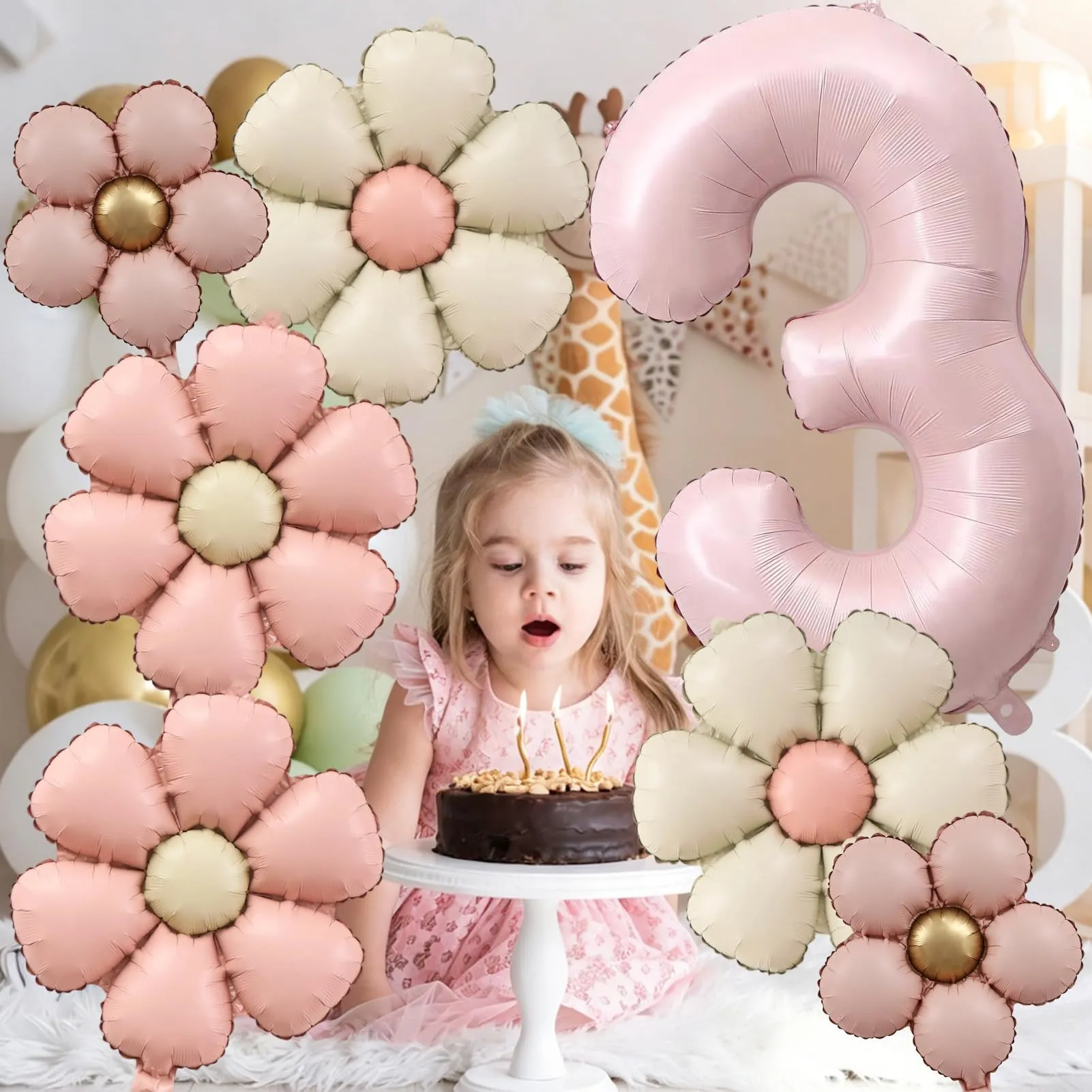 7 Pezzi Palloncini 3 Anno Bimba, Palloncino Foil Margherita - immagine 6