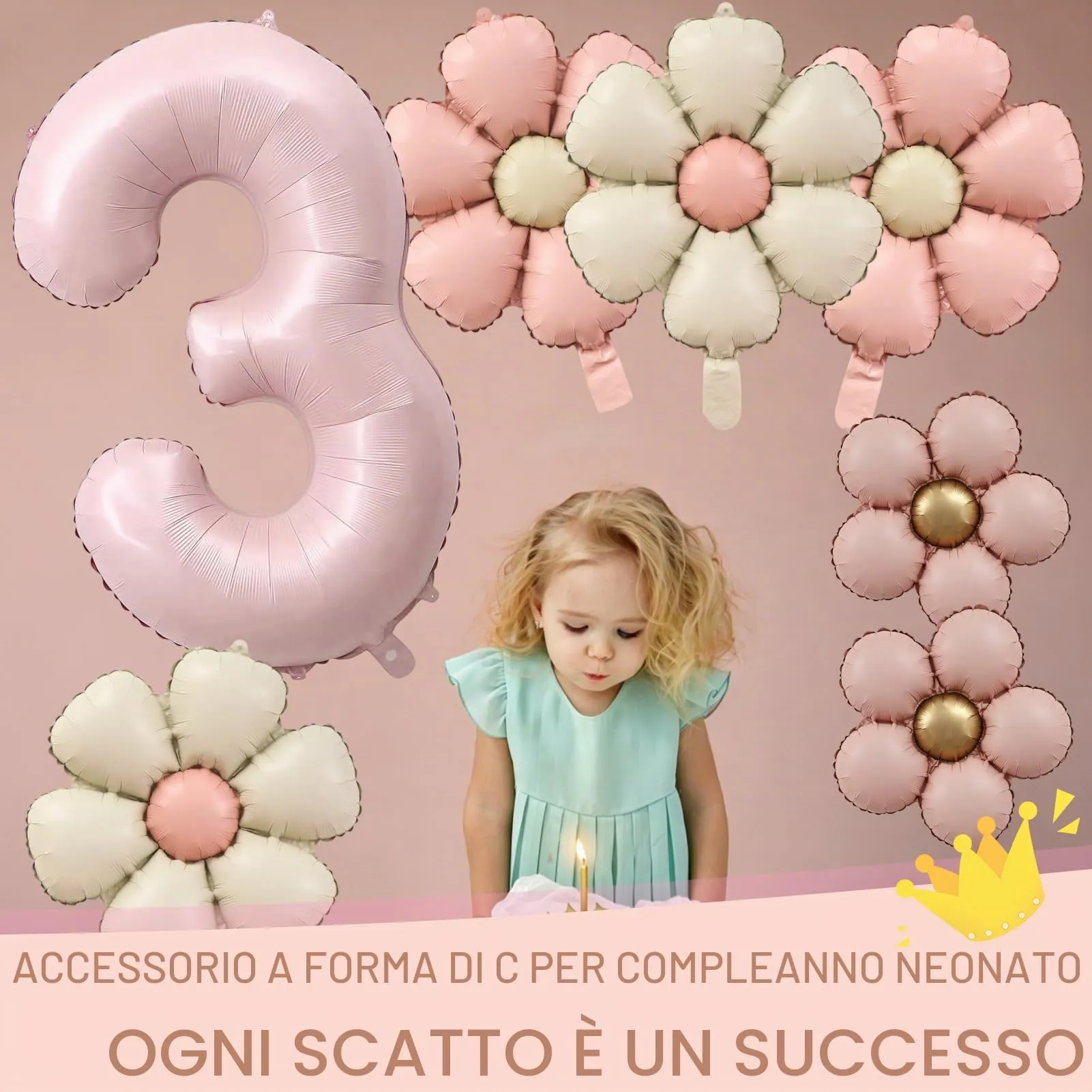 7 Pezzi Palloncini 3 Anno Bimba, Palloncino Foil Margherita - immagine 7