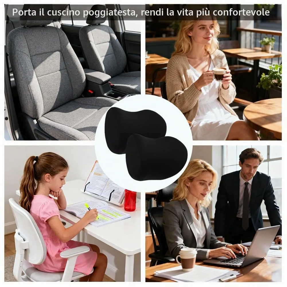 Alaoo 2pcs Cuscino per Collo per Auto, Supporto per Seggiolino, Nero - immagine 7