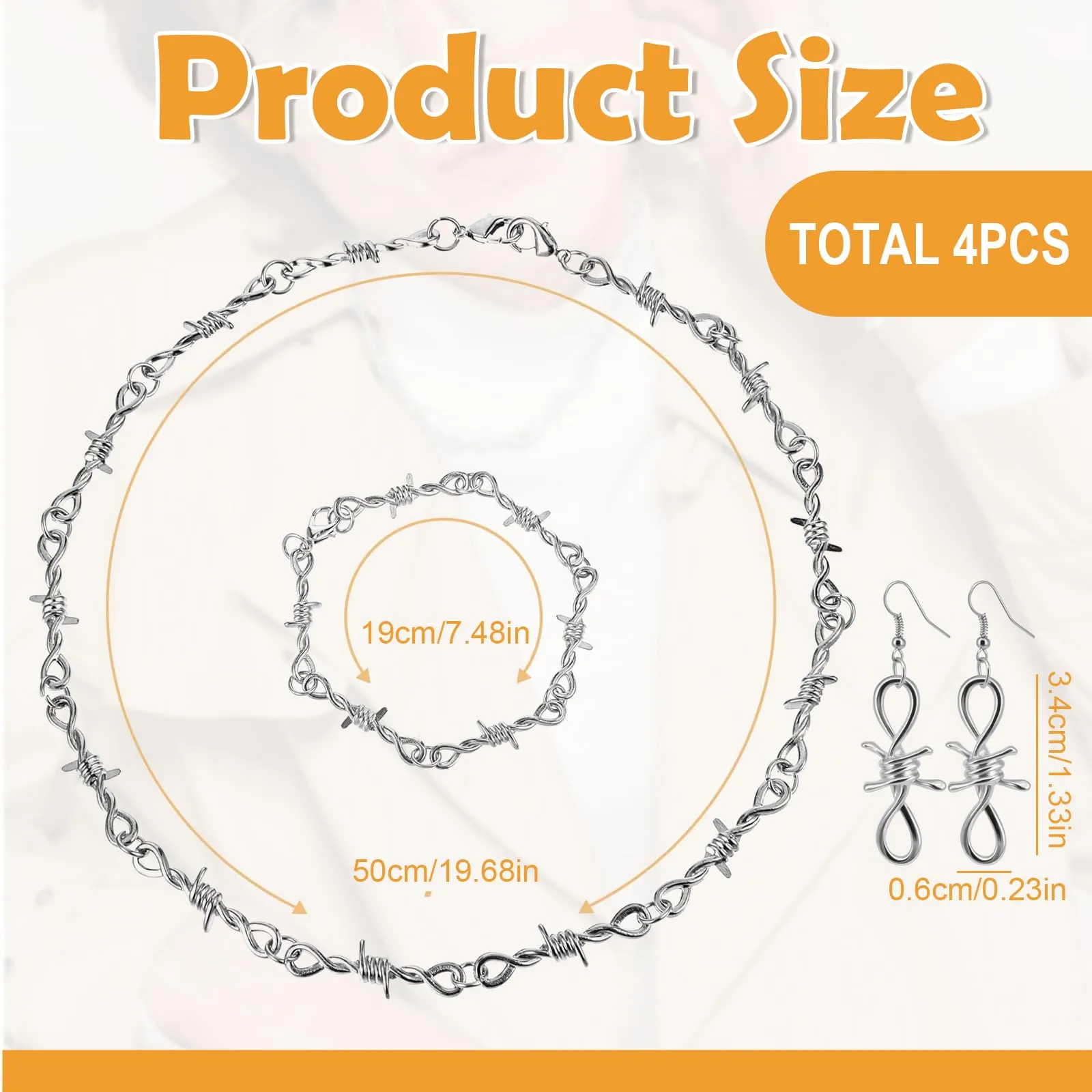 CSVZKIAY Collana Braccialetto Orecchini Set – Set di Gioielli Punk 4 Pezzi con Ricamo, Accessori in Argento Gotico per Uomo e Donna, Y2K Stile con Collana, Bracciale e Orecchini - immagine 2