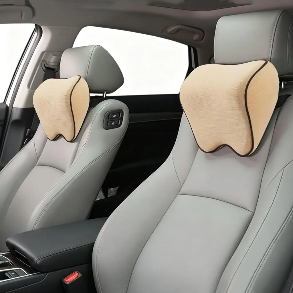 Alaoo 2pcs Cuscino Poggiatesta Auto, Beige con Finiture Nero - immagine 1