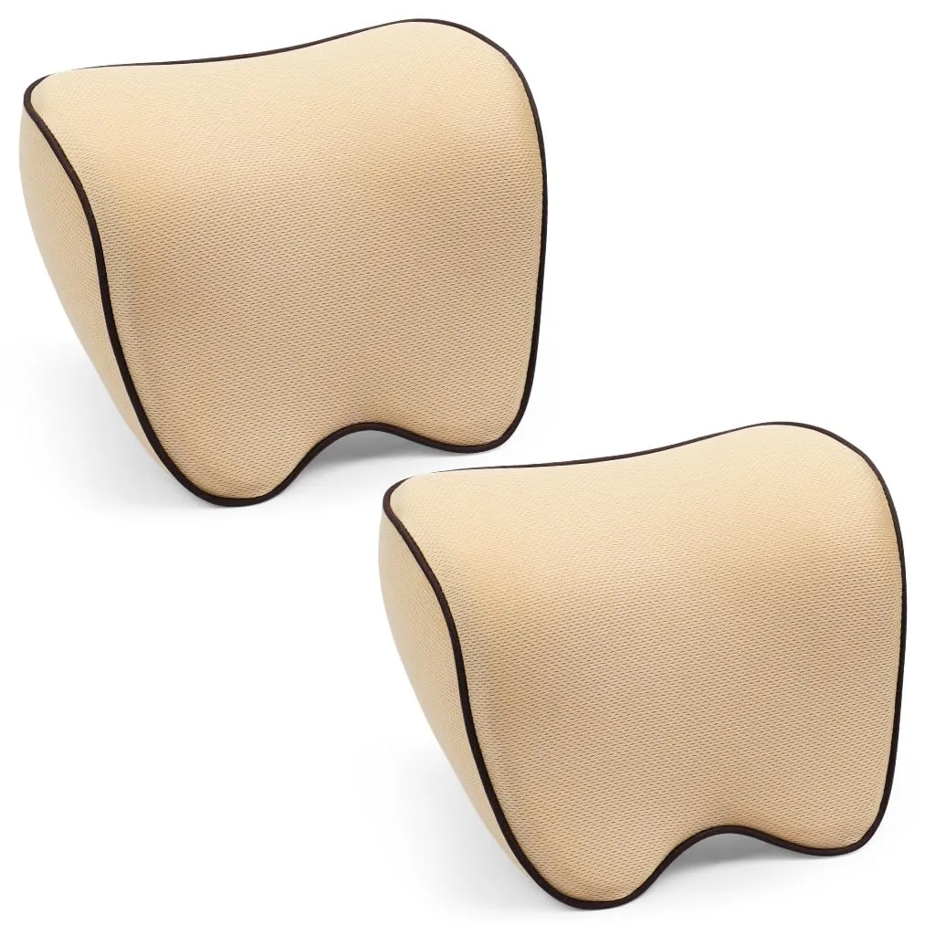 Alaoo 2pcs Cuscino Poggiatesta Auto, Beige con Finiture Nero - immagine 9