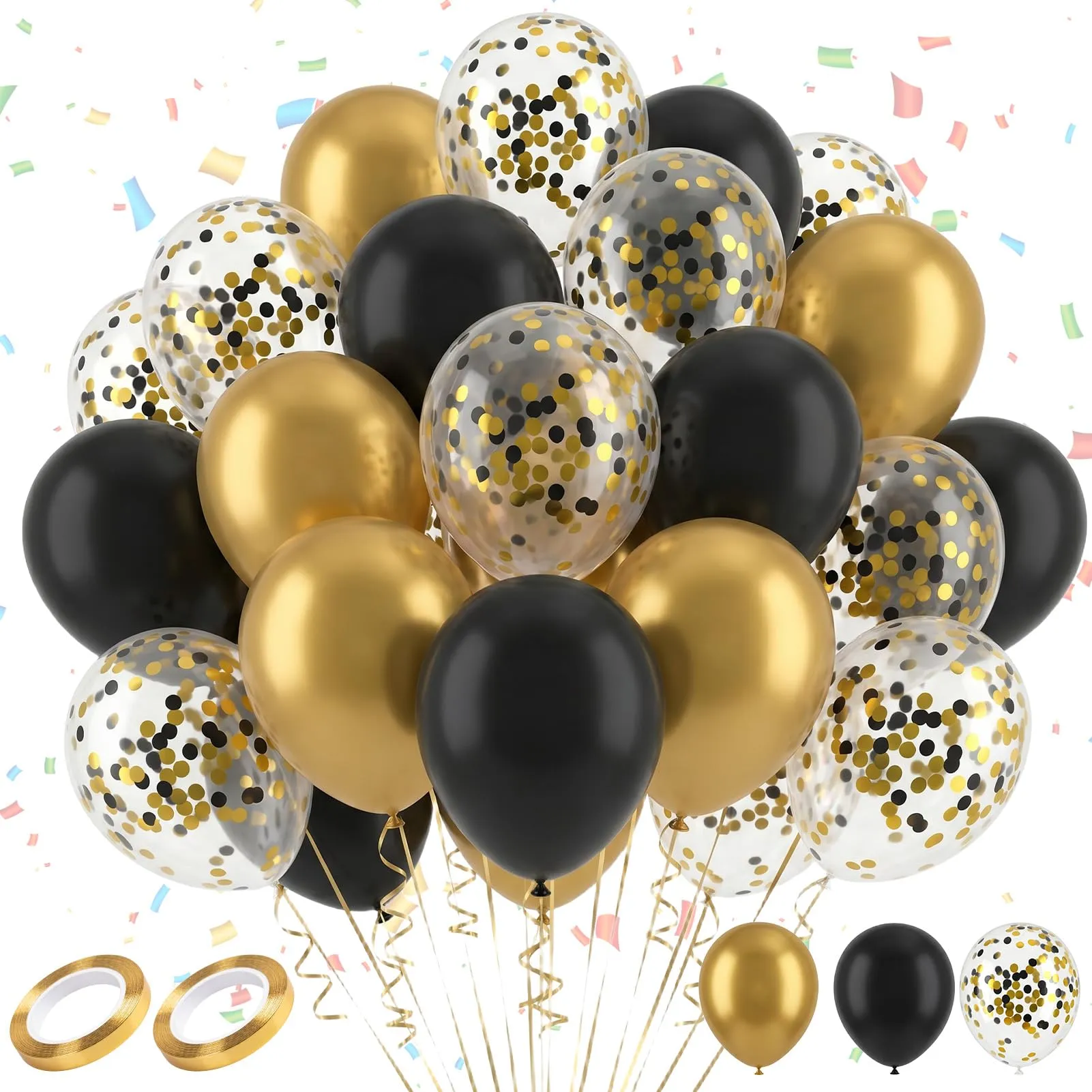 60 Pezzi Set Decorazioni Compleanno Oro e Nero, Palloncini Nero e Oro - immagine 1