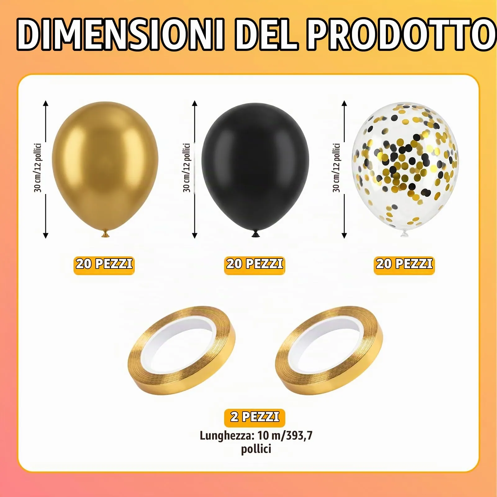 60 Pezzi Set Decorazioni Compleanno Oro e Nero, Palloncini Nero e Oro - immagine 2