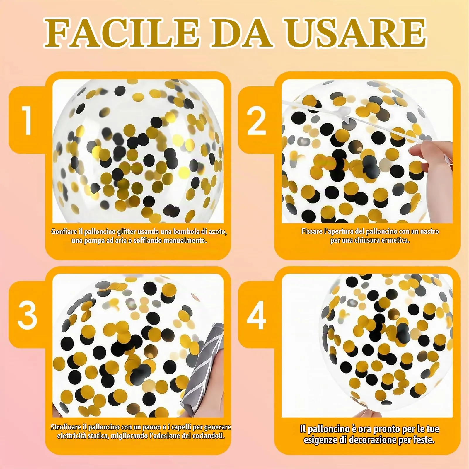 60 Pezzi Set Decorazioni Compleanno Oro e Nero, Palloncini Nero e Oro - immagine 3