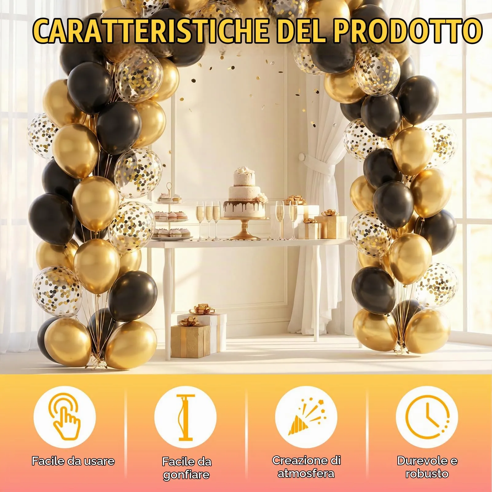 60 Pezzi Set Decorazioni Compleanno Oro e Nero, Palloncini Nero e Oro - immagine 6