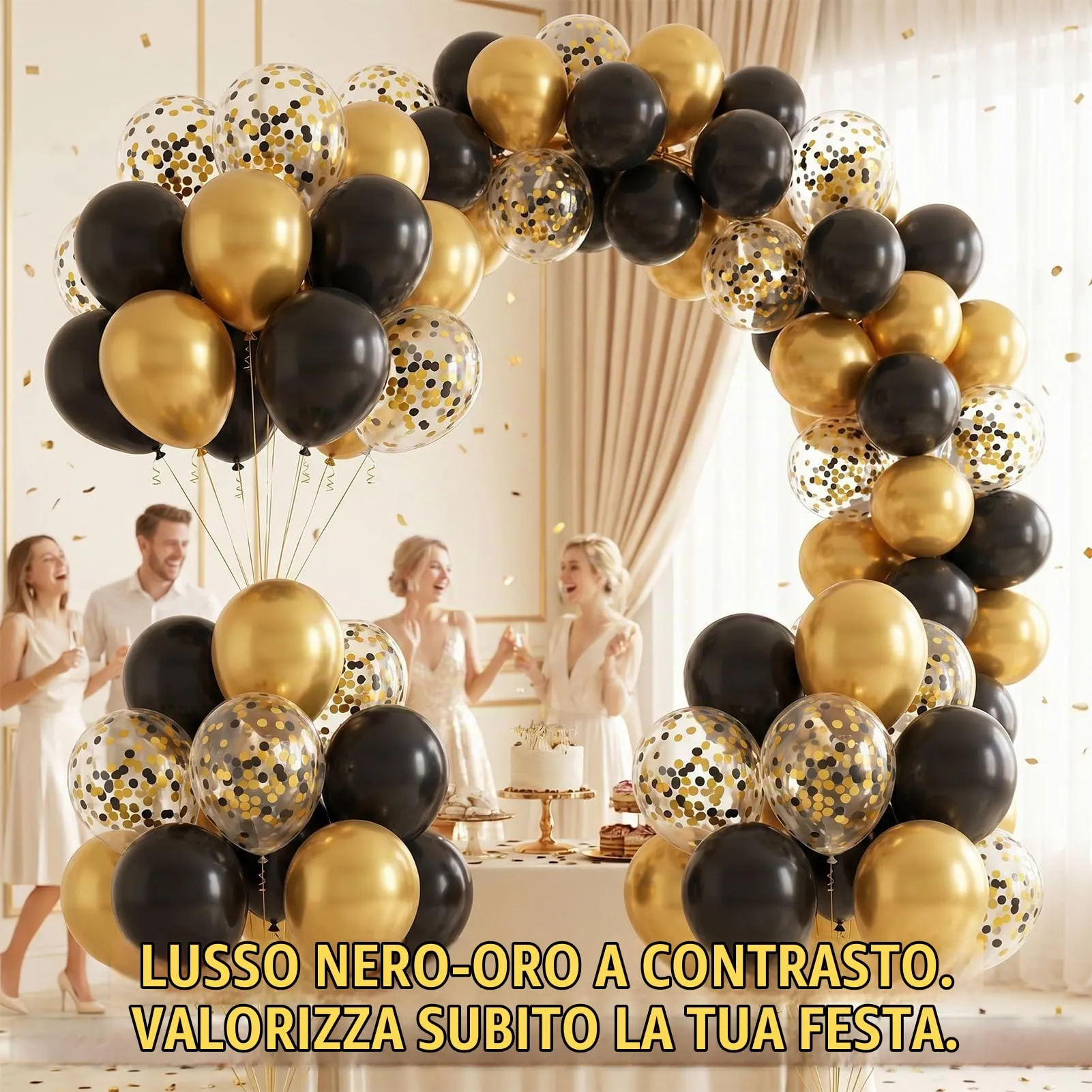 60 Pezzi Set Decorazioni Compleanno Oro e Nero, Palloncini Nero e Oro - immagine 7