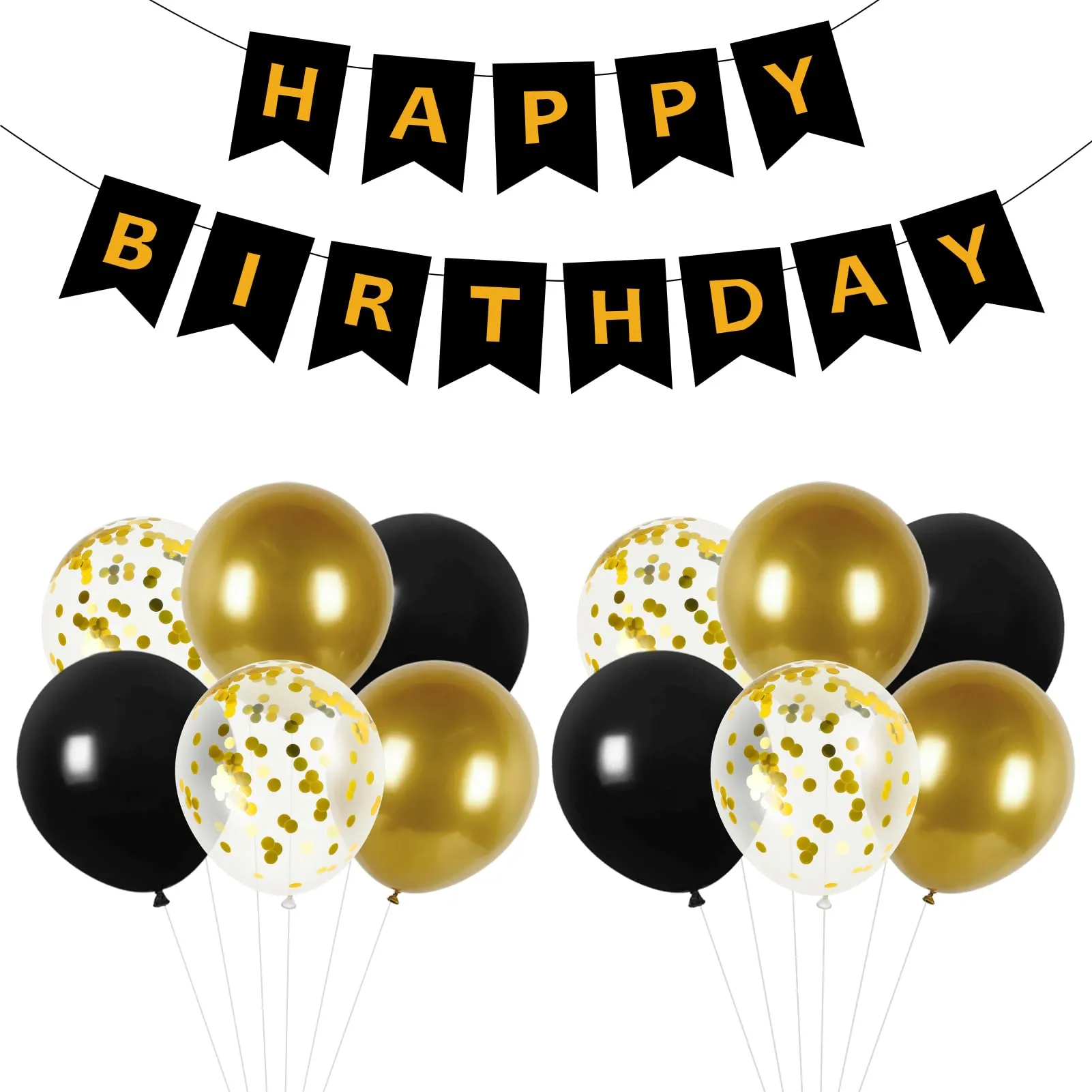 13 Pezzi Decorazioni Compleanno Oro e Nero, Oro Nero Confetti Palloncini - immagine 1