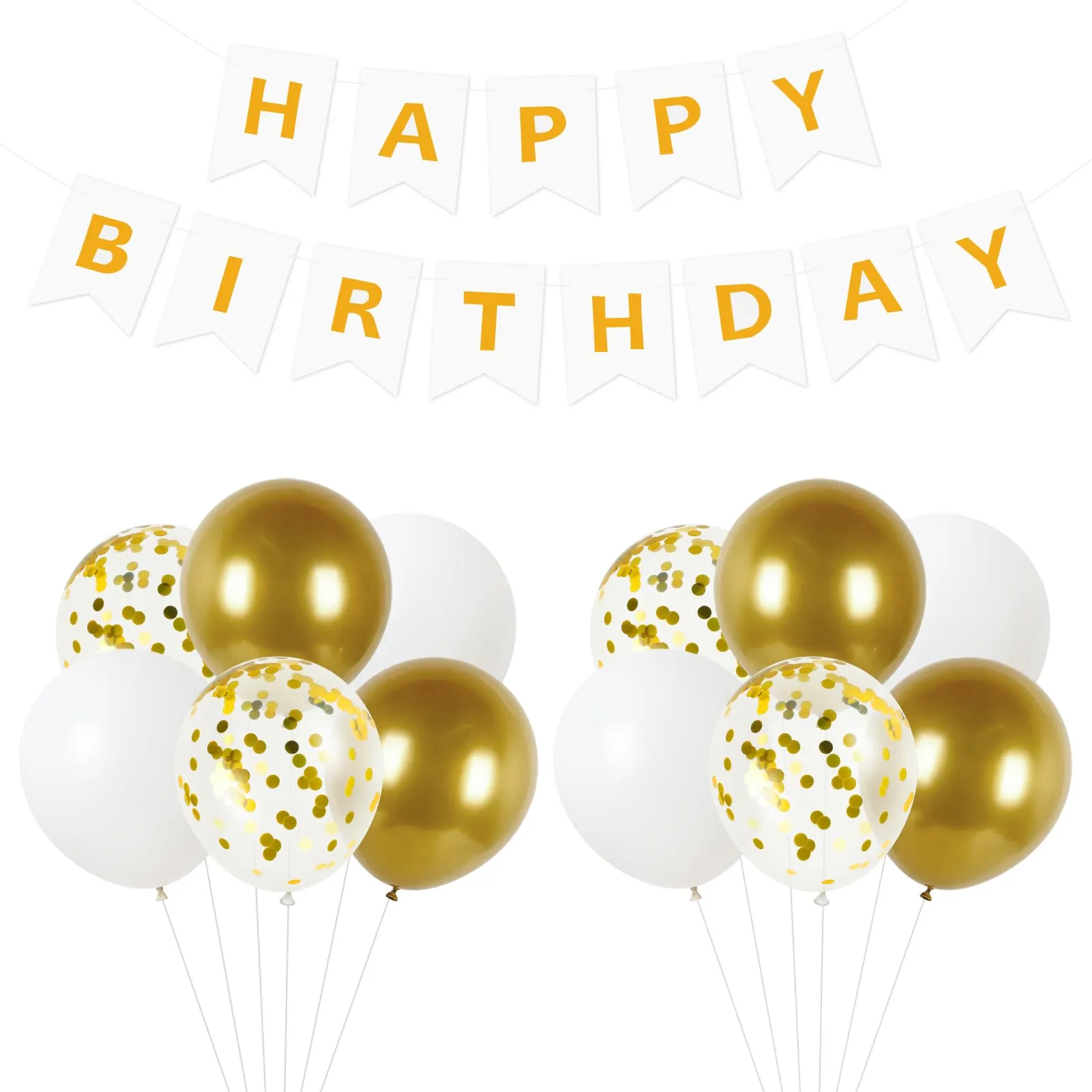 13 Pezzi Decorazioni Compleanno Bianco Oro, Palloncini Oro e Bianco - immagine 1