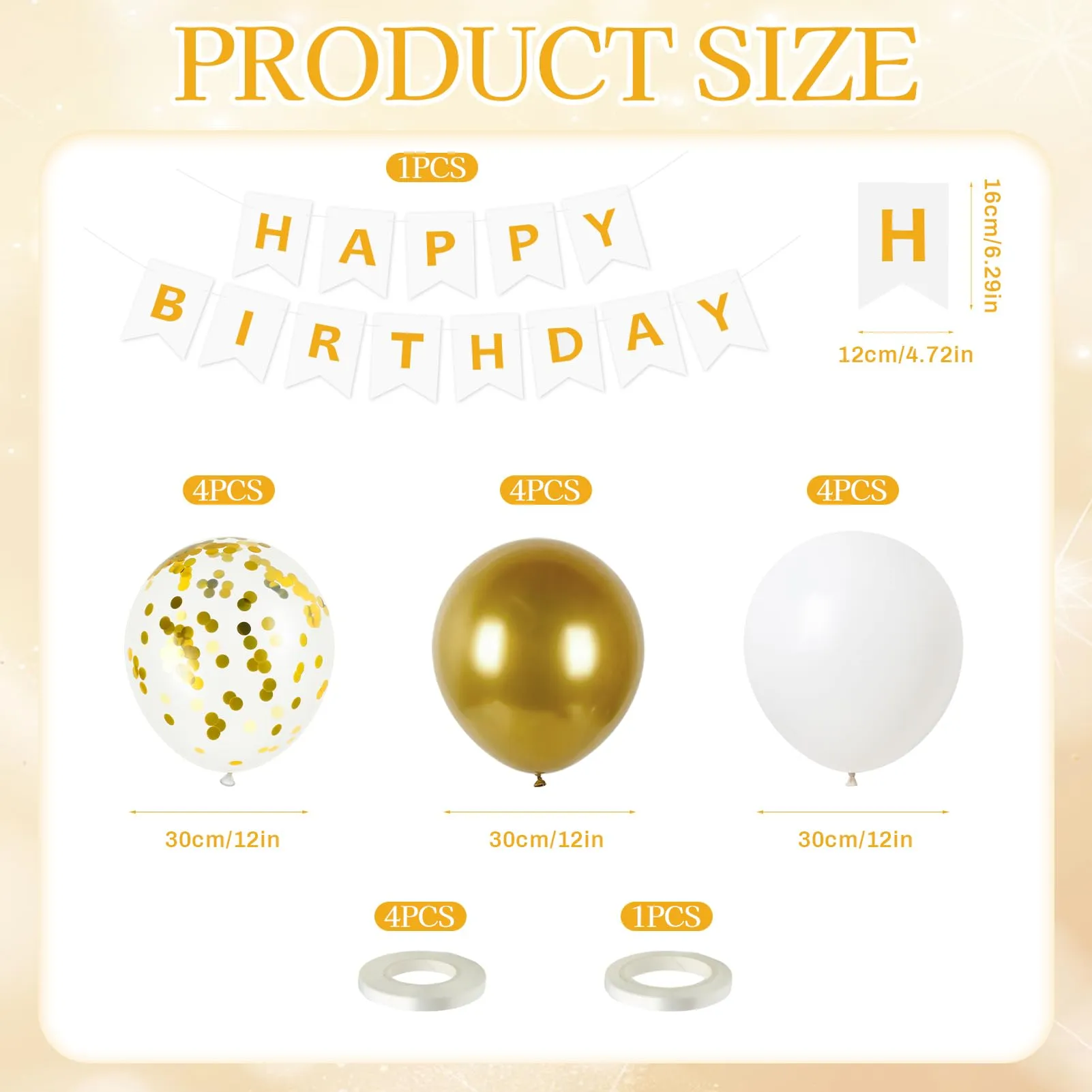 13 Pezzi Decorazioni Compleanno Bianco Oro, Palloncini Oro e Bianco - immagine 2